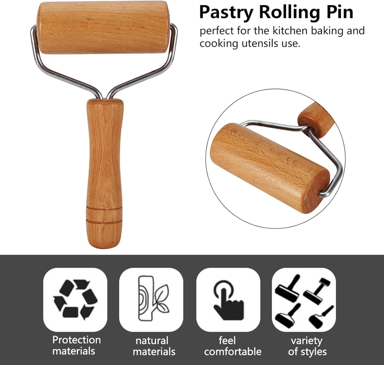 Rolling Pin, Small Rolling Pin Tortilla Roller, Wooden Dough Roller Fondant Tools for Home Kitchen Baking Cooking Pastry Tortilla Pizza Cookie(9.5cm*19cm)