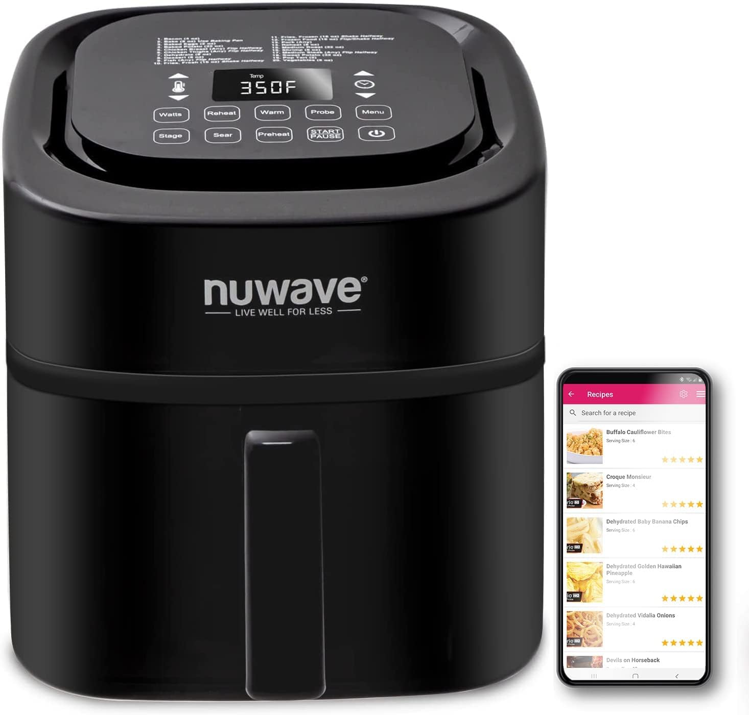 Nuwave Brio 15.5Qt 10-IN-1 Air Fryer Rotisserie Oven, XL Family Size, Even & Crisp AirFry, Reheat, Roast, Dehydrate for Quick Meals, 50°-425°F Control, 100 Presets & 50 Memory, Dishwasher-Safe, 1800W