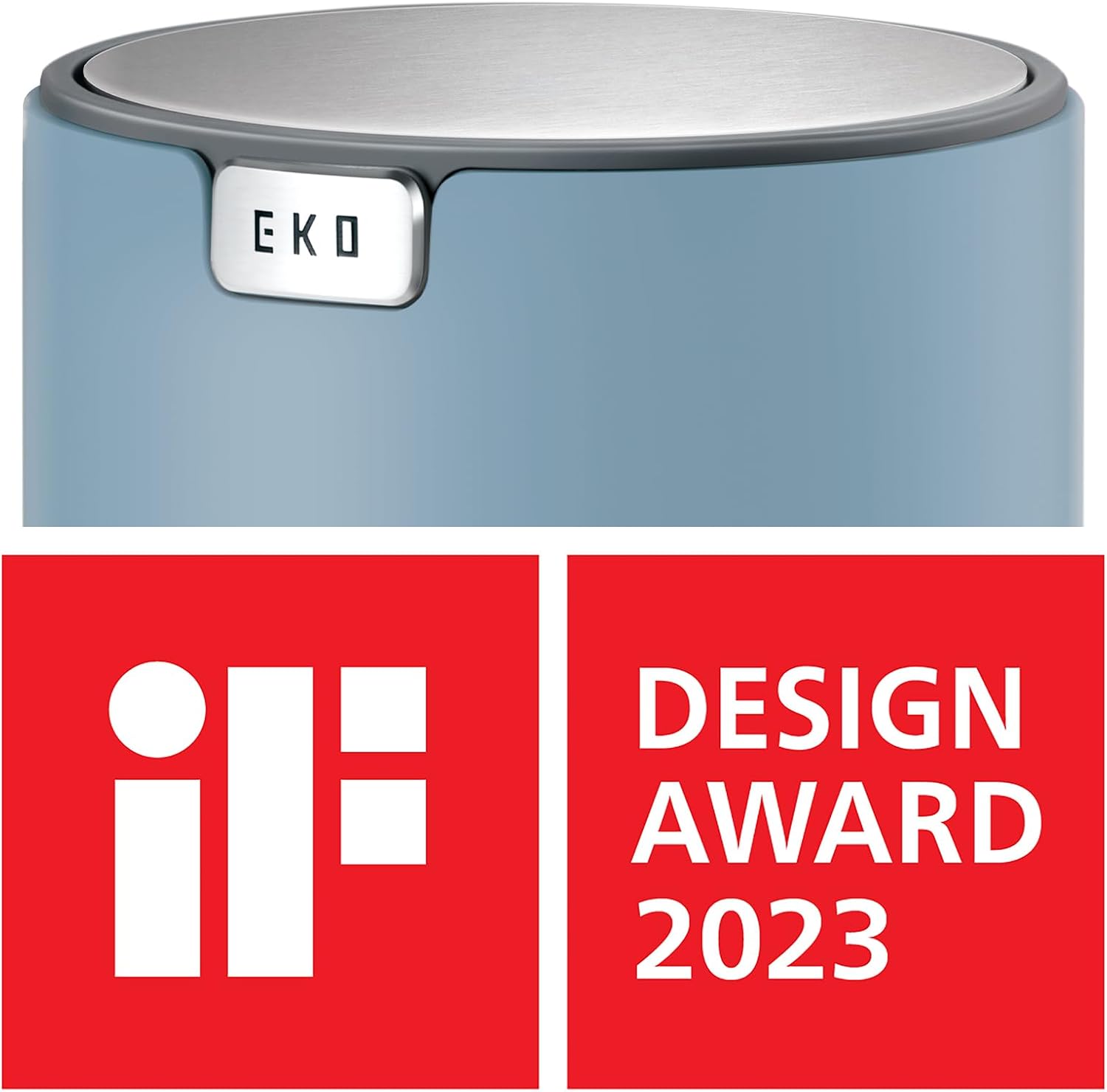 EKO Mini Desk Trash Can with Swing-Top Lid 0.4 Gallon Small Table Round Wastebasket for Office, Home, Car (Blue)