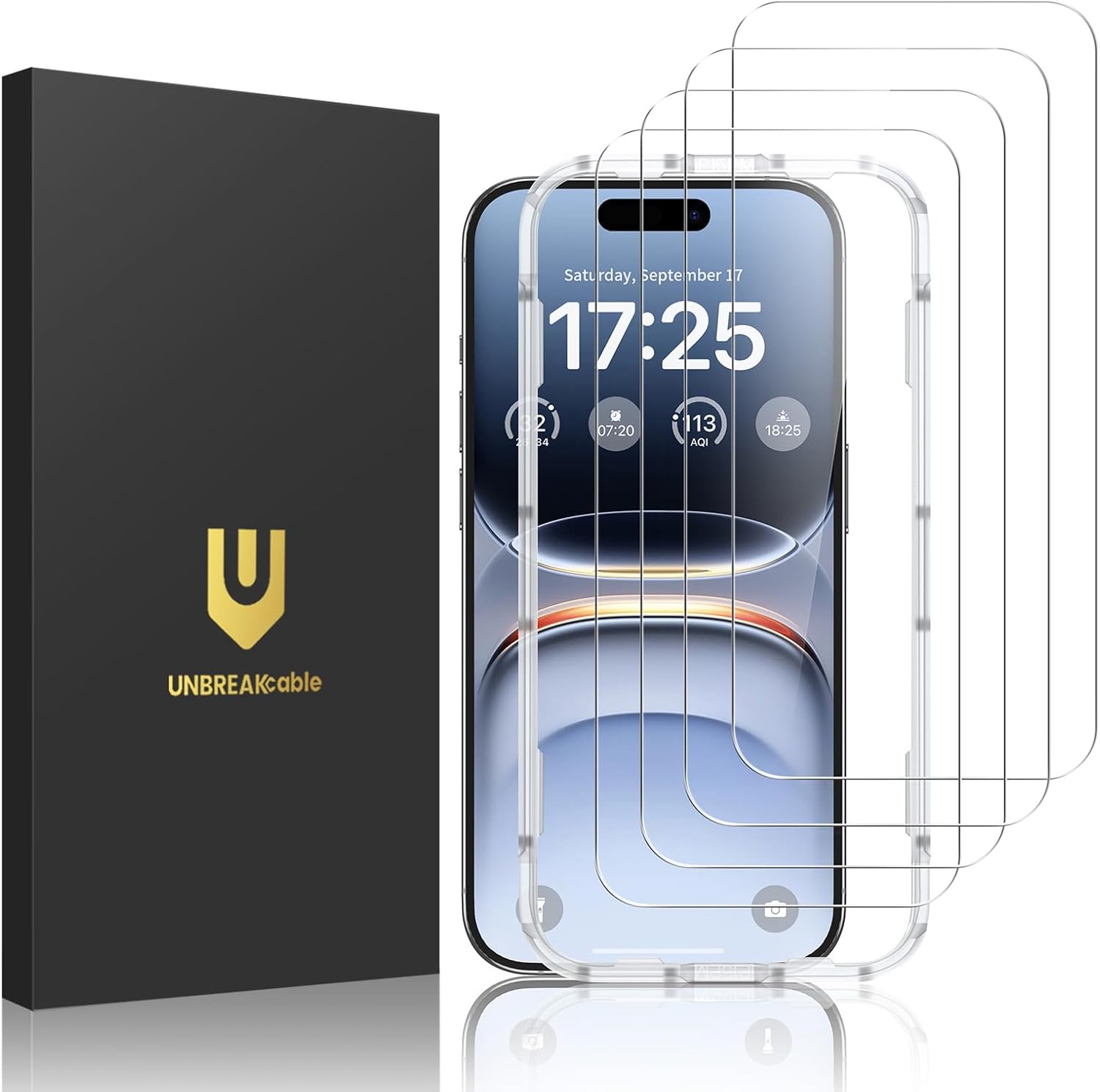 UNBREAKcable 4-Pack Screen Protector for iPhone 17, Double Shatterproof Tempered Glass [Easy Installation Frame] [9H Hardness] [99.99% HD Clear] [Case Friendly] for iPhone 6.3 inch