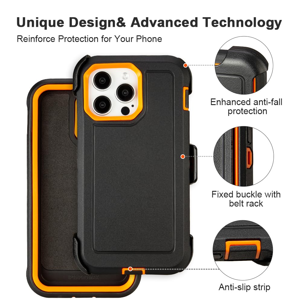 for Black iPhone 16 Pro Case with Belt Clip, for Shockproof iPhone 16 Pro Case Heavy Duty,3 Layers of Sturdy,Anti-Drop,Military-Grade Defender Cover for iPhone 16Pro Case Black