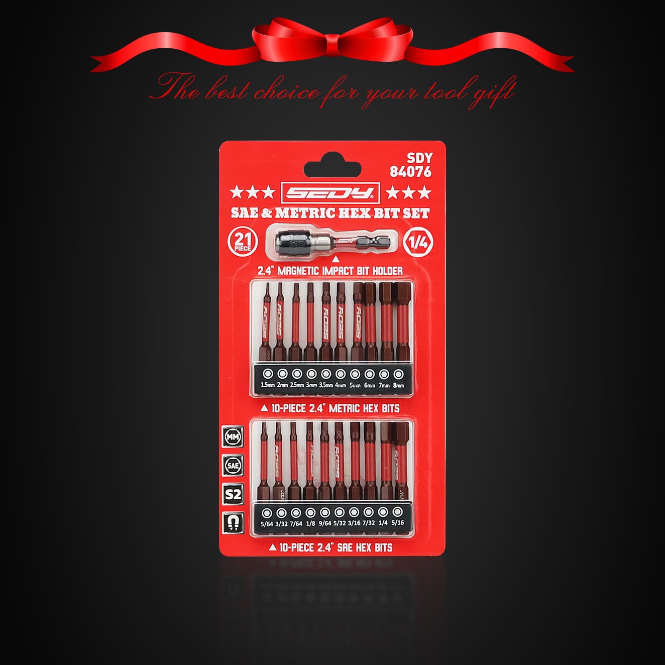 21-Piece 2.5" Hex Head Allen Wrench Drill Bit Set, 1/4" Hex Screwdriver Bits Set with Durable Magnetic Impact Bit Holder, SAE & Metric Allen Key, S2 Steel, Mechanic Home Repair