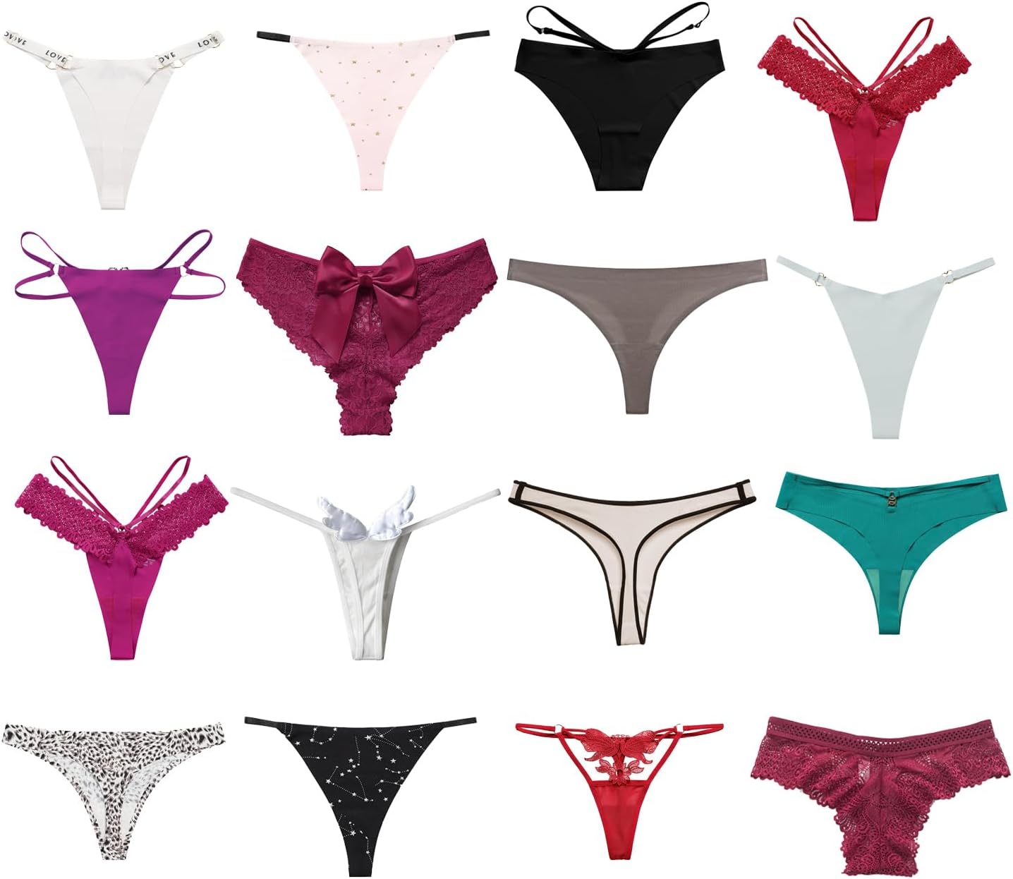 Women's Underwear Variety Pack Panties, Kinds of T-Back G-String Thongs, Lacy Briefs Hipsters Bikinis Undies Assorted