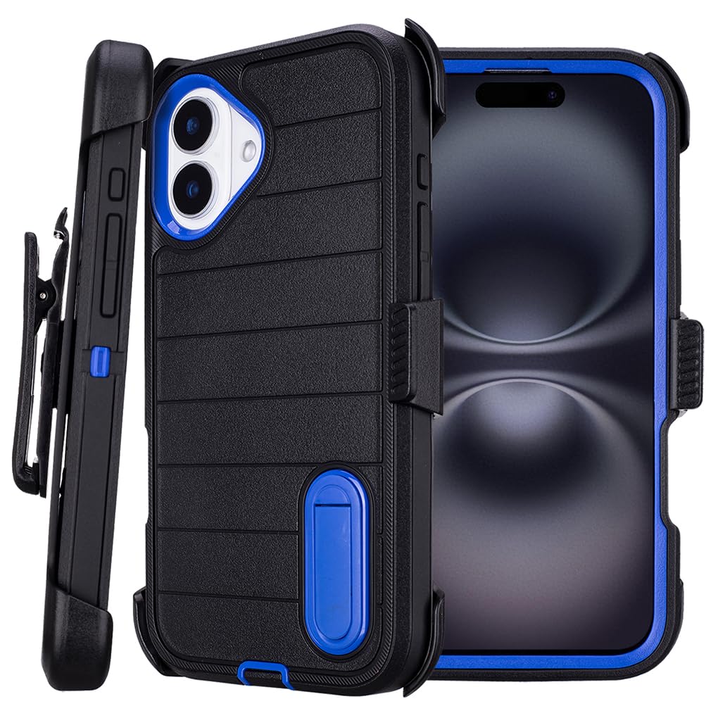 for Phone Case iPhone 16 Plus Case Black with Belt Clip Heavy Duty Holster for ShockPlusof Cases,3 Layers of Sturdy,Military Grade Defender Cover for iPhone 16 Plus Cases Black 6.7 Inch