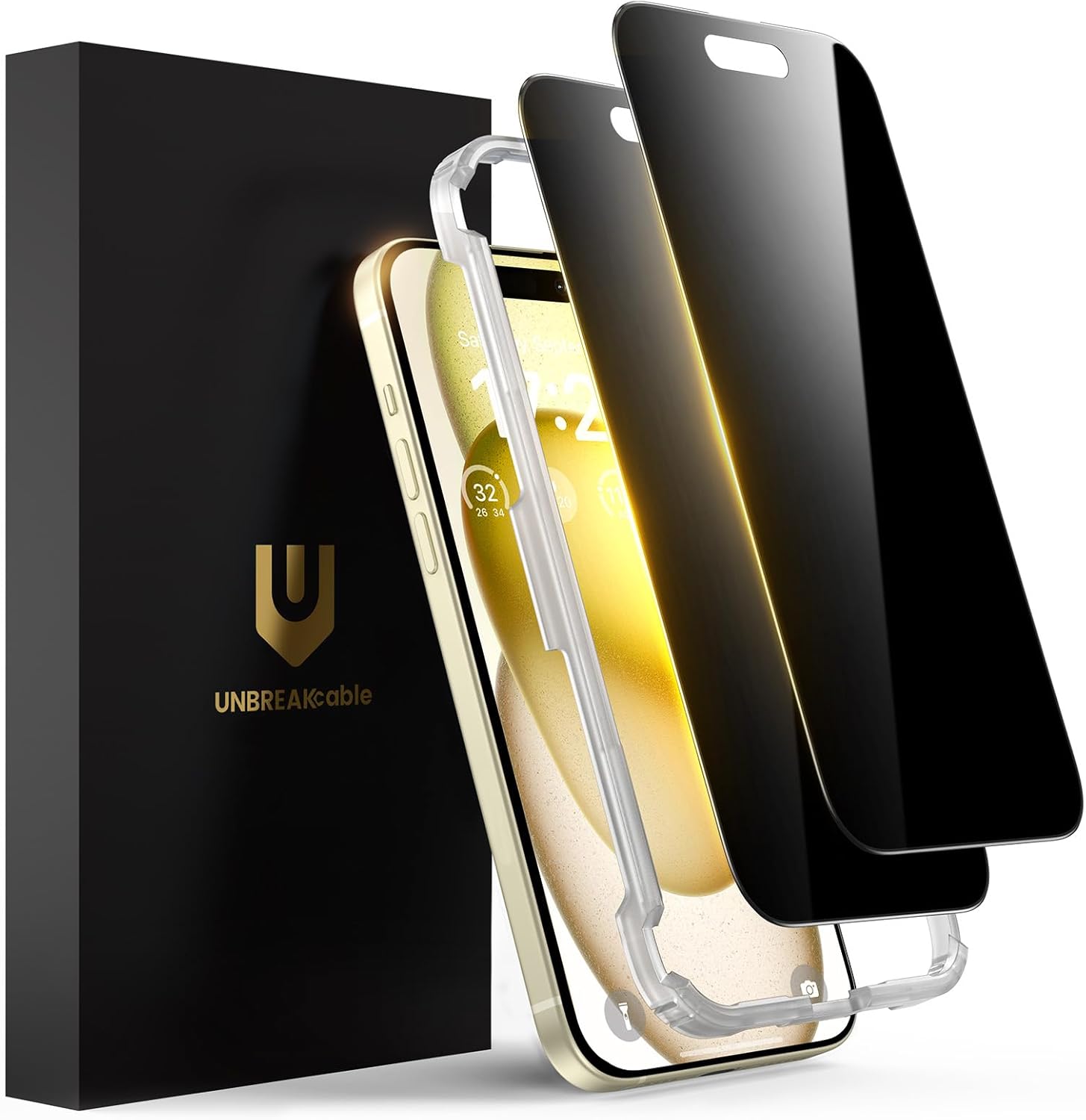 UNBREAKcable Privacy Screen Protector for iPhone 16 Pro Max, Anti-Spy Shatterproof Tempered Glass [True 28°Anti Spy] [9H Hardness] [Easy Installation Frame] Black Protector for iPhone 6.9" - 2 Pack