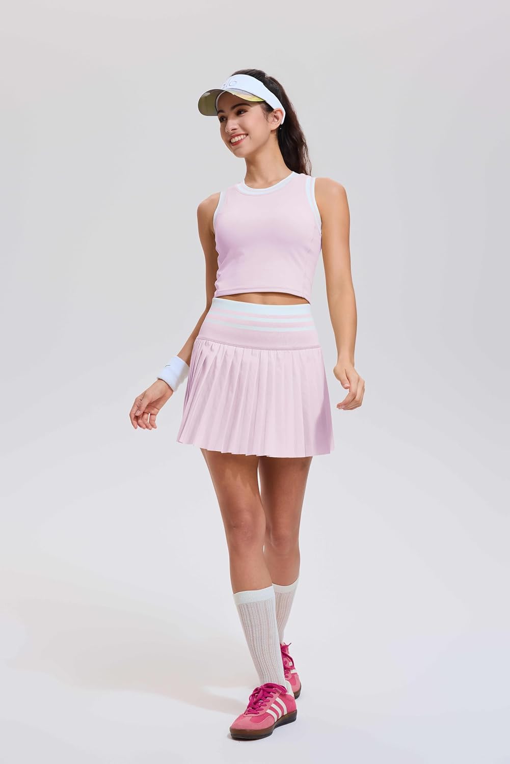 Two Piece Tennis Skirt Set for Women High Waisted Pleated Athletic Golf Skirt Sets Women 2 Piece Outfits with Pockets