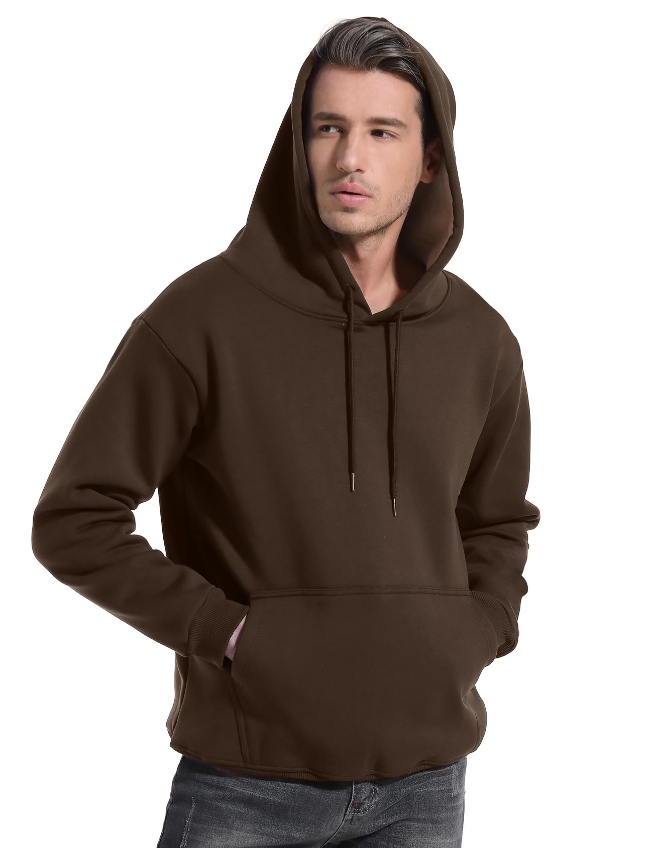 Flygo Men's Casual Fleece Sherpa Lined Hoodie Winter Warm Pullover Hooded Sweatshirt(Black-XL)