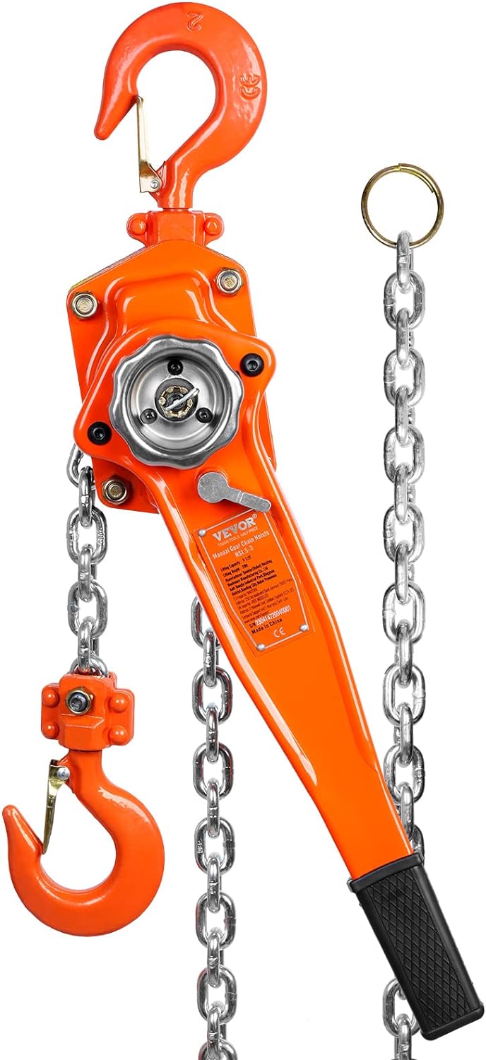 VEVOR Manual Lever Chain Hoist, 1-1/2 Ton 3300 lbs Capacity 10 FT Come Along, G80 Galvanized Carbon Steel with Weston Double-Pawl Brake,Auto Chain Leading & 360° Rotation Hook, for Garage Factory Dock