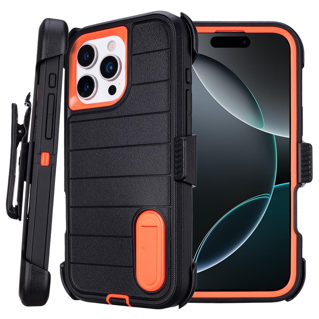 for Phone Case iPhone 16 Pro Case Black with Belt Clip Heavy Duty Holster for Shockproof Cases,3 Layers of Sturdy,Military Grade Defender Cover for iPhone 16 Pro Cases Black 6.3 Inch