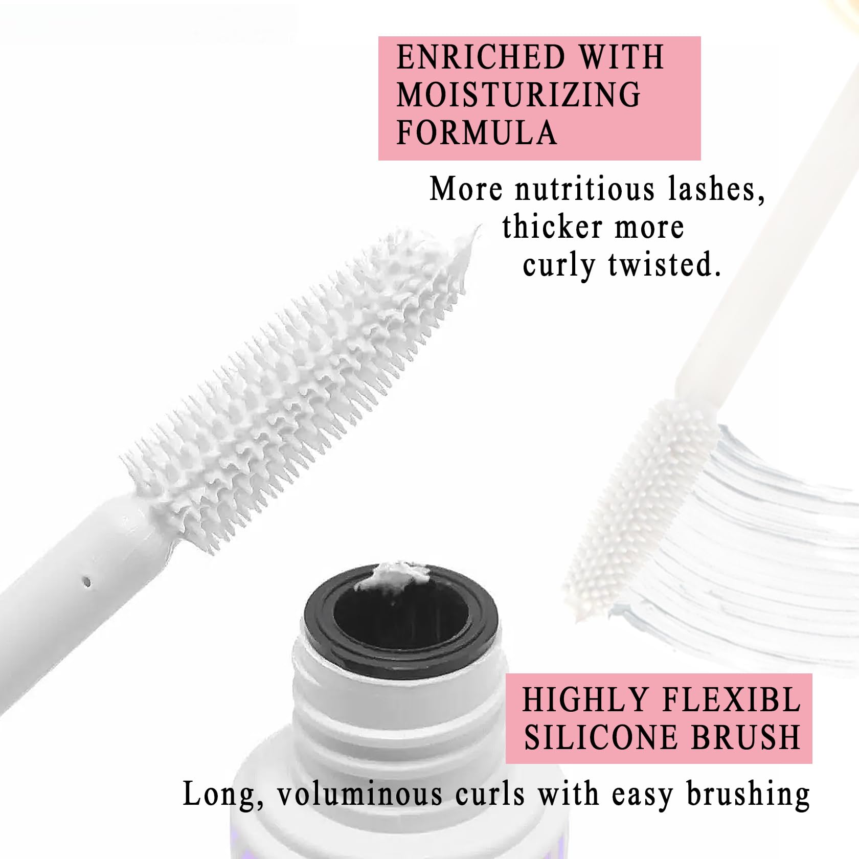 Black Telescopic Mascara Set,3PCS Black Mascara Volume and Length for Eye Makeup,Waterproofing No Clumping Tubing Mascara,No Smudging Curly Black Mascara with Eyelash Curler