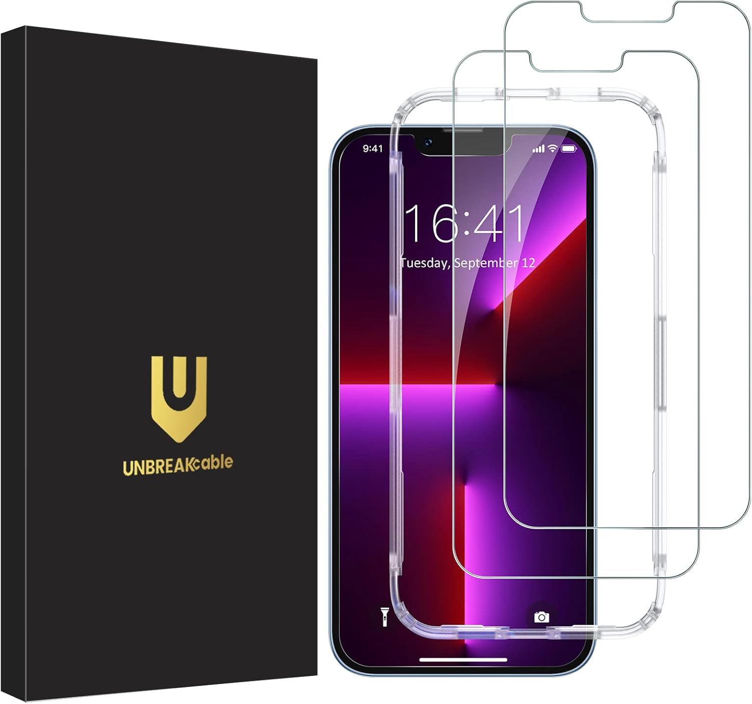 UNBREAKcable Shatterproof Tempered Glass Screen Protector for iPhone 12/12 Pro [2-Pack] [99.99% HD Clear] [Easy Installation Frame] [9H Hardness] [Full Coverage] [Bubble Free] for Apple 6.1''