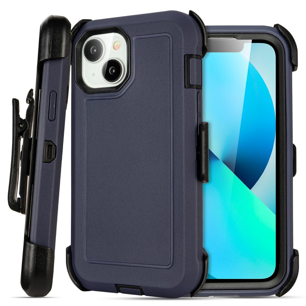 for Black iPhone 15 Case with Belt Clip, Shockproof Heavy Duty Rugged, 3 Layers of Sturdy,Anti-Drop, Military-Grade Defender Cover for iPhone 15 Case Black