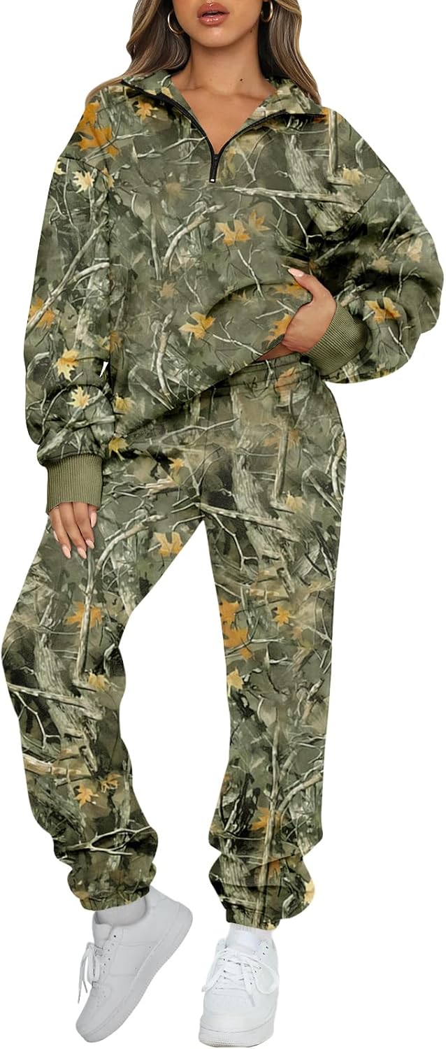 AUTOMET Women's Sweatsuits 2 Piece Outfits Lounge Sets Long Sleeve Half Zip Pullover and Baggy Sweatpants with Pockets