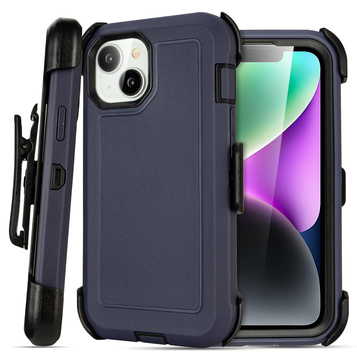 for Black iPhone 15 Case with Belt Clip, Shockproof Heavy Duty Rugged, 3 Layers of Sturdy,Anti-Drop, Military-Grade Defender Cover for iPhone 15 Case Black