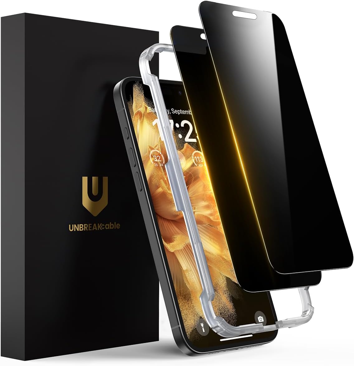 UNBREAKcable Privacy Screen Protector for iPhone 16 Pro Max, Full Coverage Shatterproof Tempered Glass [True 28°Anti Spy] [9H Hardness] [Installation Frame] Private Protector for iPhone 6.9"-2 Pack
