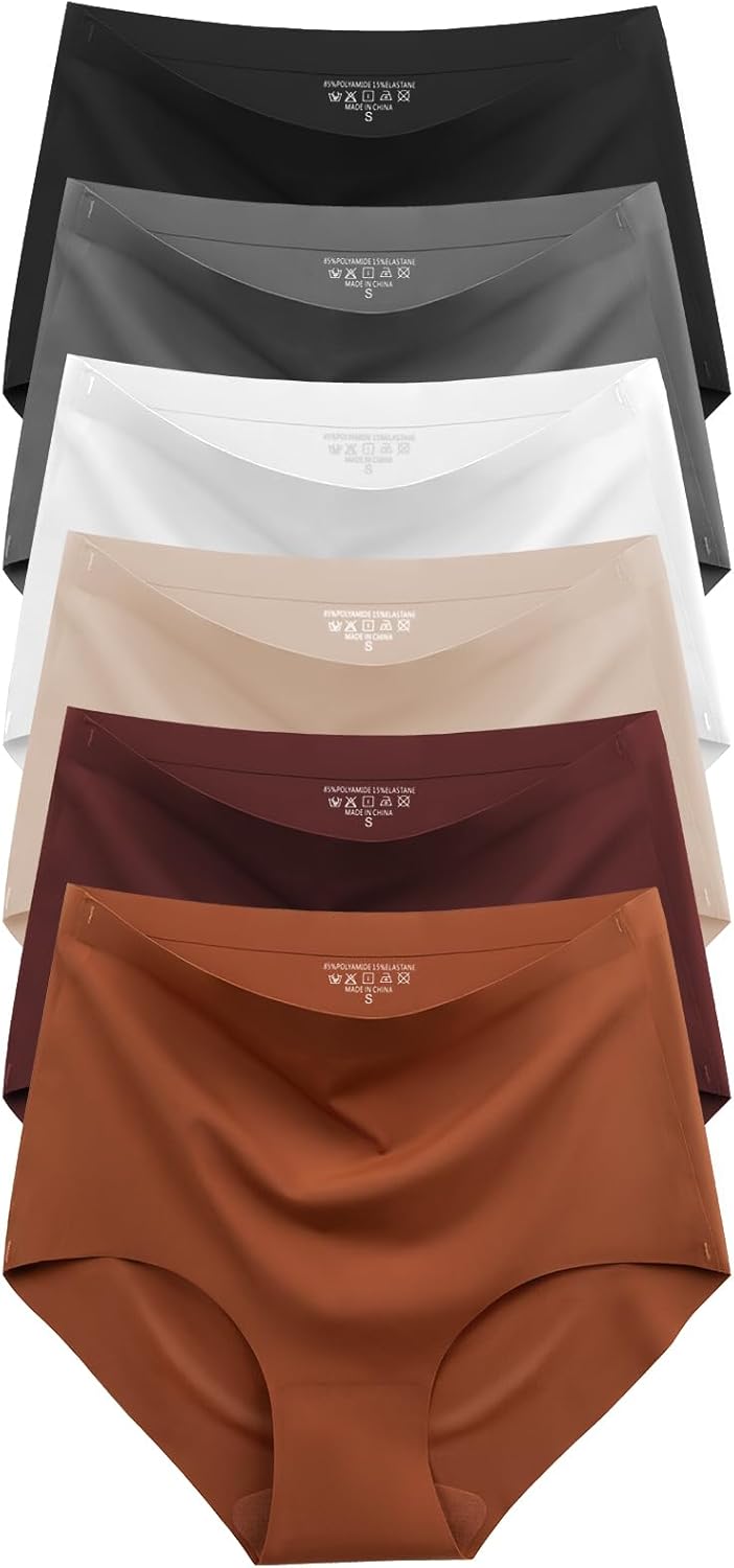 Womens Underwear Seamless High Waisted Briefs Silky Stretch No Show Breathable Full Coverage Ladies Panties 6 Pack