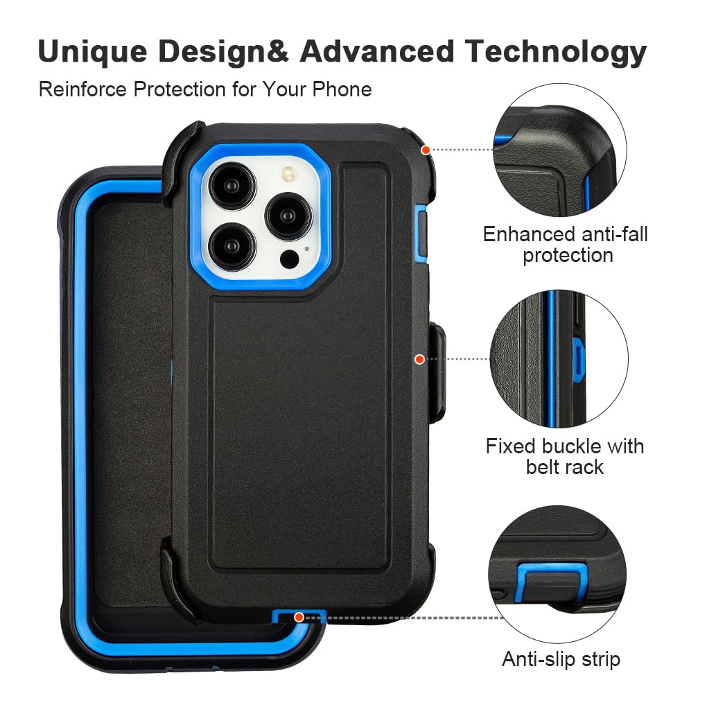 for Black iPhone 16 Pro Case with Belt Clip, for Shockproof iPhone 16 Pro Case Heavy Duty,3 Layers of Sturdy,Anti-Drop,Military-Grade Defender Cover for iPhone 16Pro Case Black