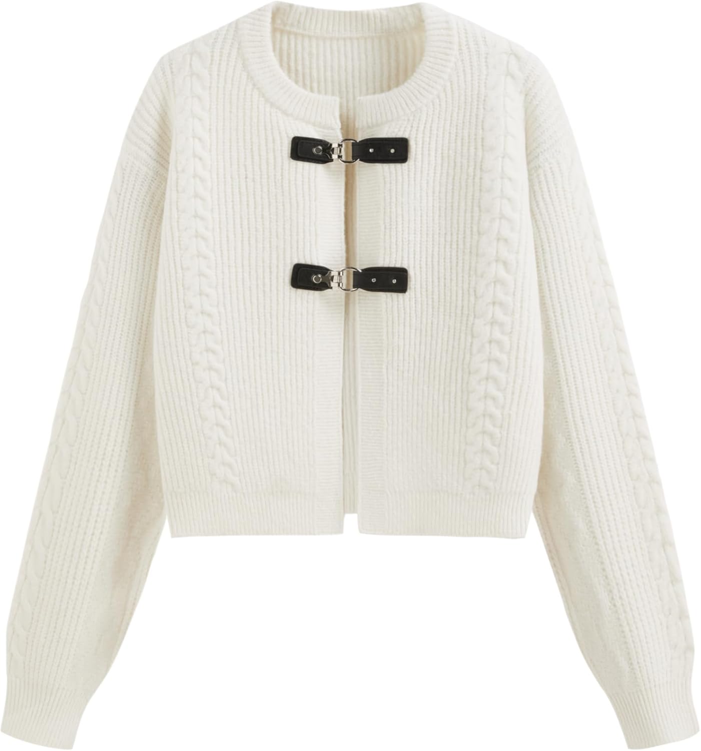 CIDER Cardigan Sweater for Women Round Neck Buckle Sweater Knitted Crop Top Long Sleeve Open Front Outerwear