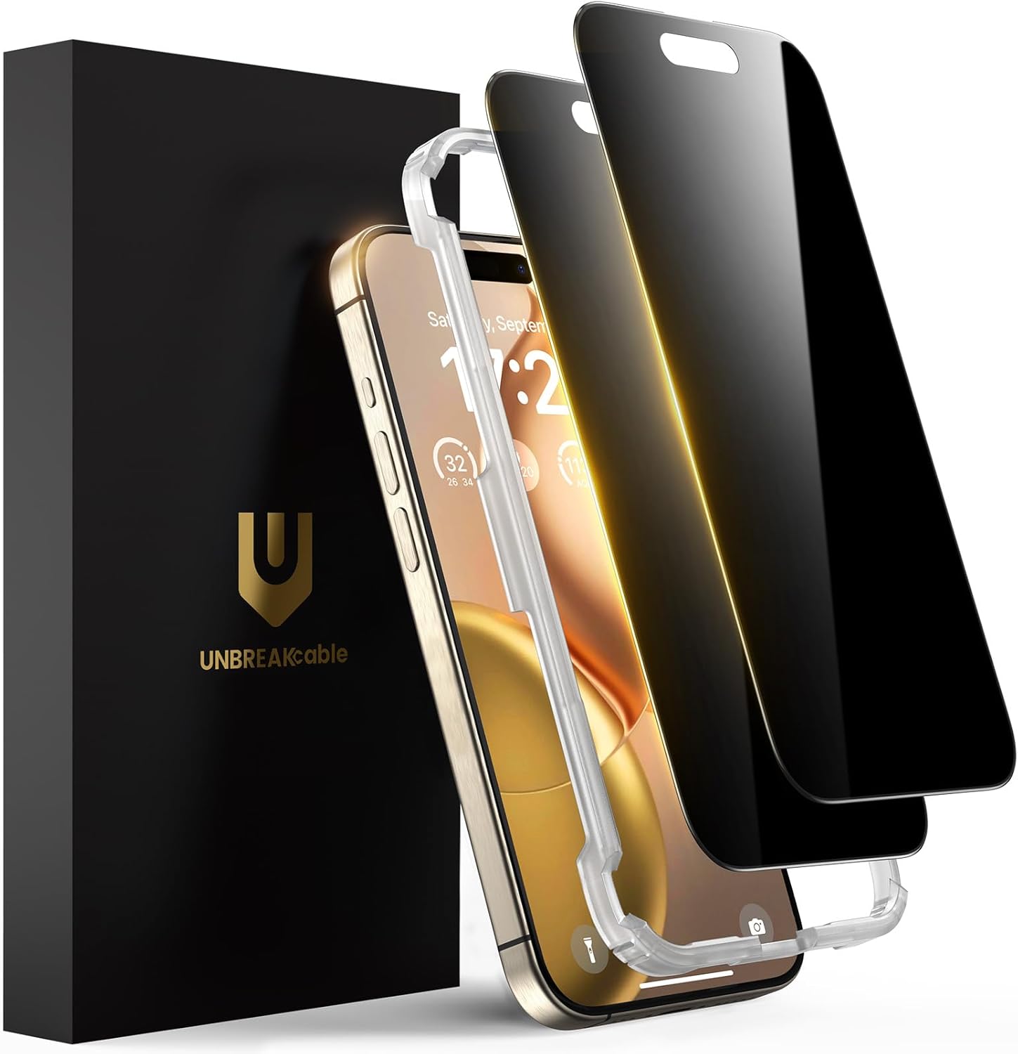 UNBREAKcable Privacy Screen Protector for iPhone 16 Pro Max, Full Coverage Shatterproof Tempered Glass [True 28°Anti Spy] [9H Hardness] [Installation Frame] Private Protector for iPhone 6.9"-2 Pack