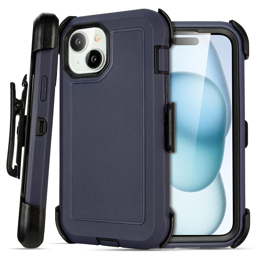 for Black iPhone 15 Case with Belt Clip, Shockproof Heavy Duty Rugged, 3 Layers of Sturdy,Anti-Drop, Military-Grade Defender Cover for iPhone 15 Case Black
