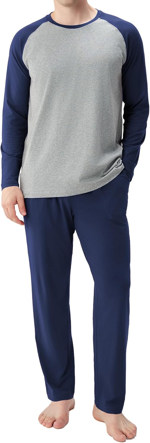 DAVID ARCHY Mens Pajamas Set - Soft Pj Sets for Men Long Sleeve Pajamas Men Cotton Mens Pjs Sets Loungewear with Pockets