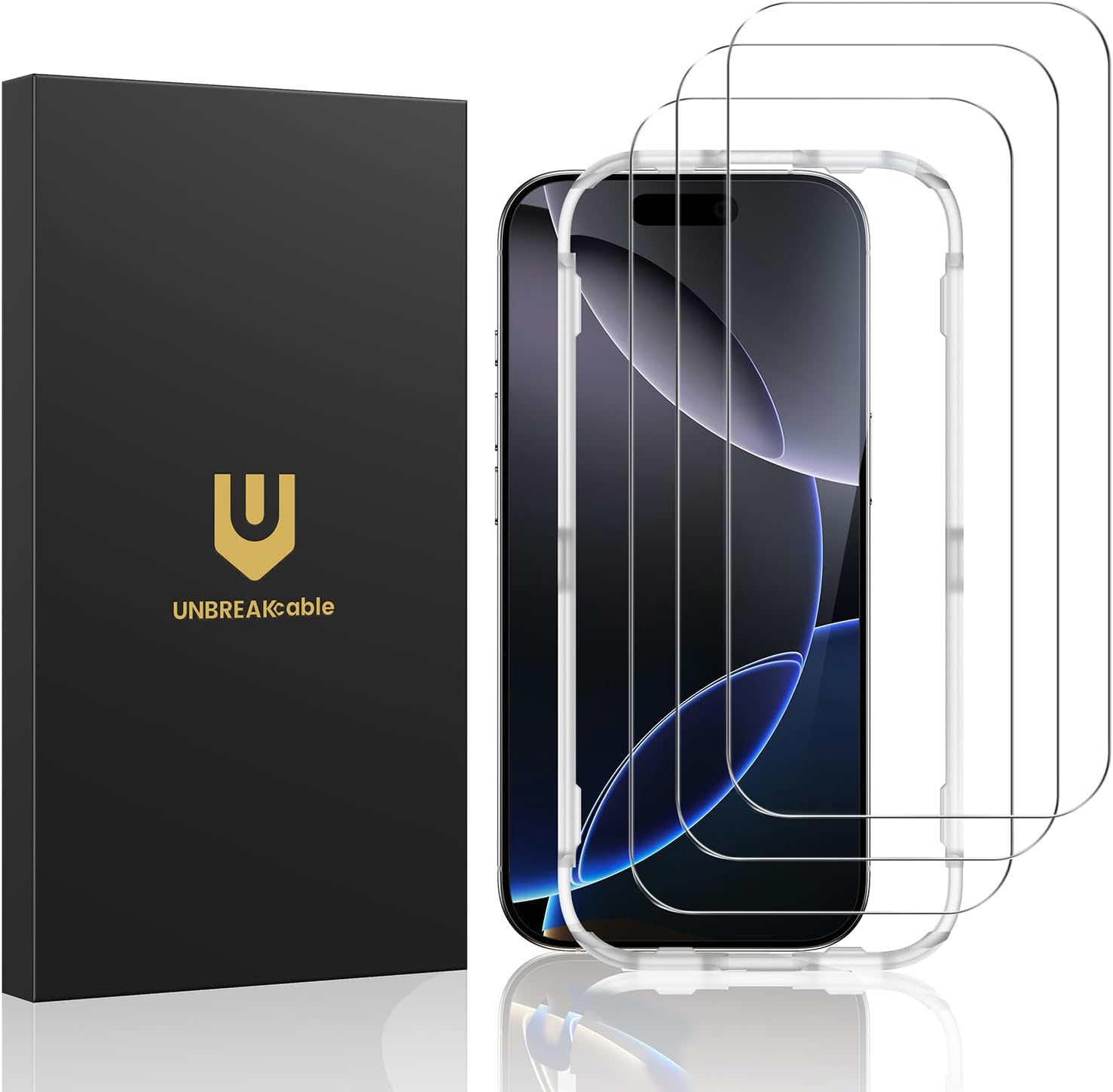 UNBREAKcable 3-Pack Screen Protector for iPhone 16 Pro, Double Shatterproof Tempered Glass [Easy Installation Frame] [9H Hardness] [99.99% HD Clear] [Case Friendly] for iPhone 6.3 inch