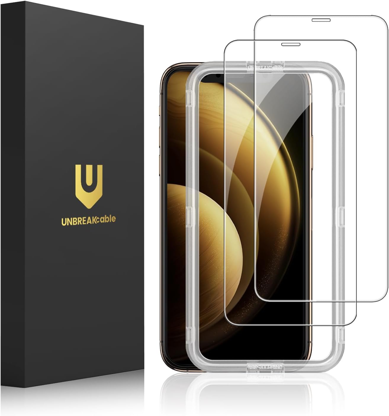 UNBREAKcable Shatterproof Tempered Glass Screen Protector for iPhone 12/12 Pro [2-Pack] [99.99% HD Clear] [Easy Installation Frame] [9H Hardness] [Full Coverage] [Bubble Free] for Apple 6.1''