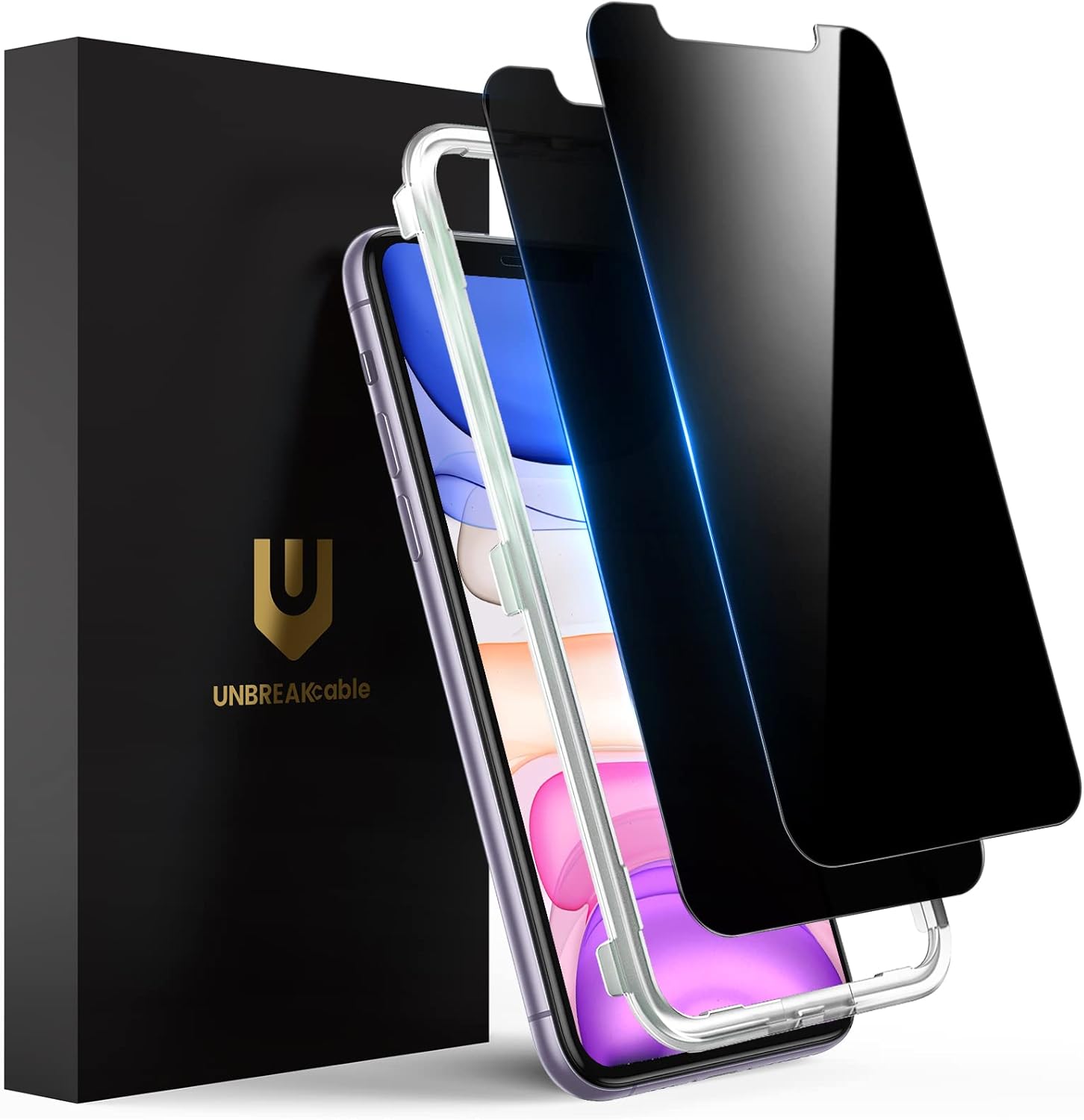 UNBREAKcable Privacy Screen Protector for iPhone 16 Pro Max, Anti-Spy Shatterproof Tempered Glass [True 28°Anti Spy] [9H Hardness] [Easy Installation Frame] Black Protector for iPhone 6.9" - 2 Pack