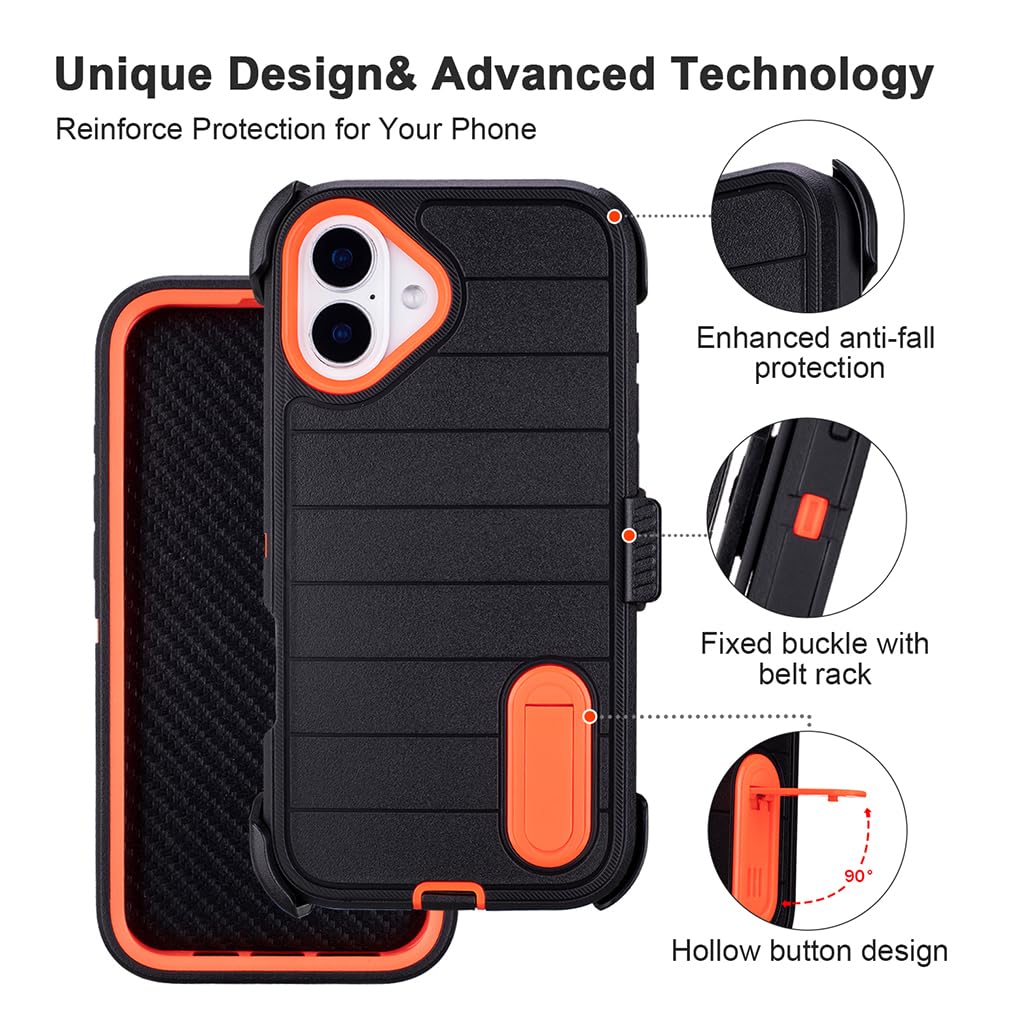 for Phone Case iPhone 16 Plus Case Black with Belt Clip Heavy Duty Holster for ShockPlusof Cases,3 Layers of Sturdy,Military Grade Defender Cover for iPhone 16 Plus Cases Black 6.7 Inch