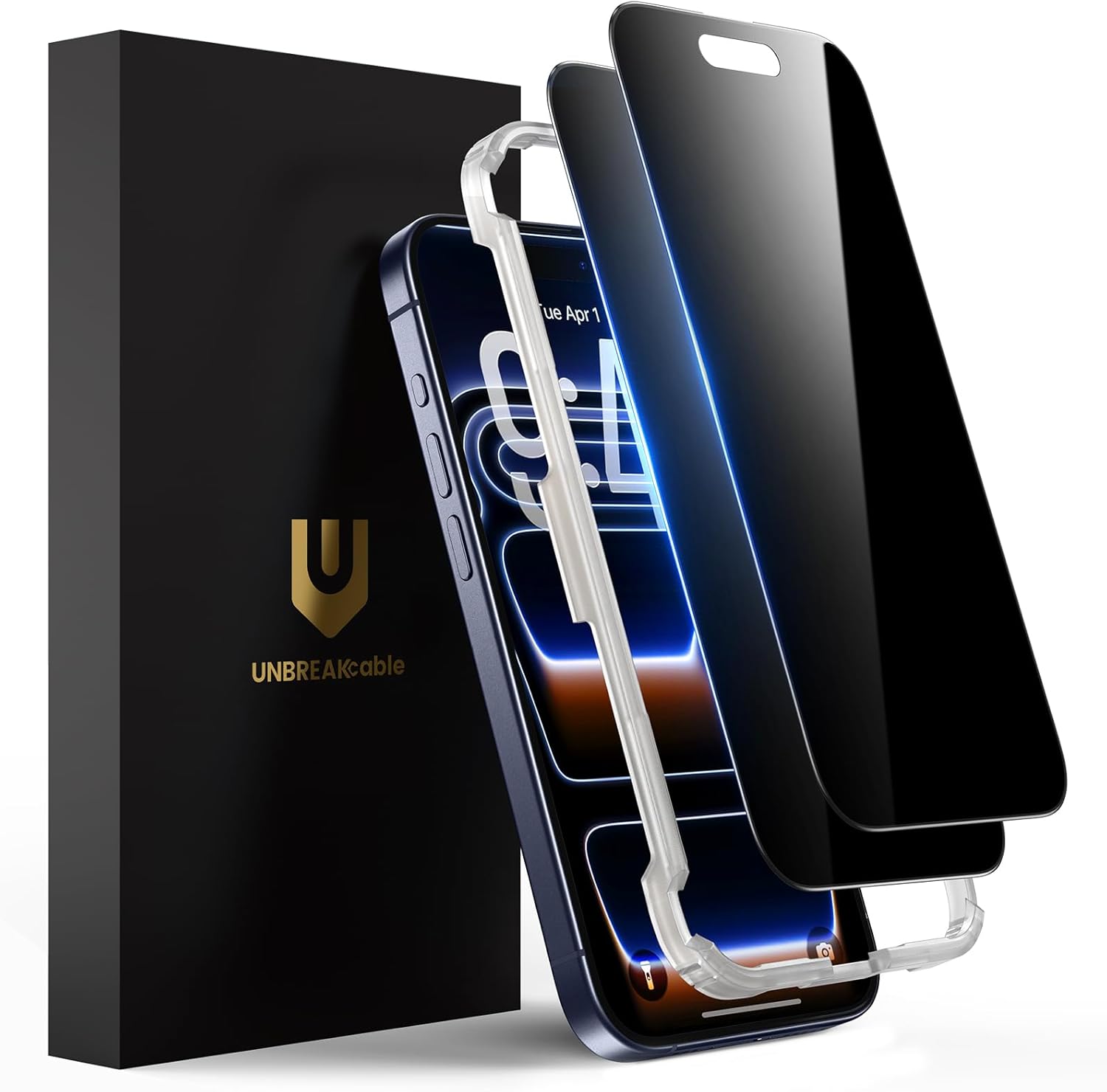 UNBREAKcable Privacy Screen Protector for iPhone 16 Pro Max, Anti-Spy Shatterproof Tempered Glass [True 28°Anti Spy] [9H Hardness] [Easy Installation Frame] Black Protector for iPhone 6.9" - 2 Pack