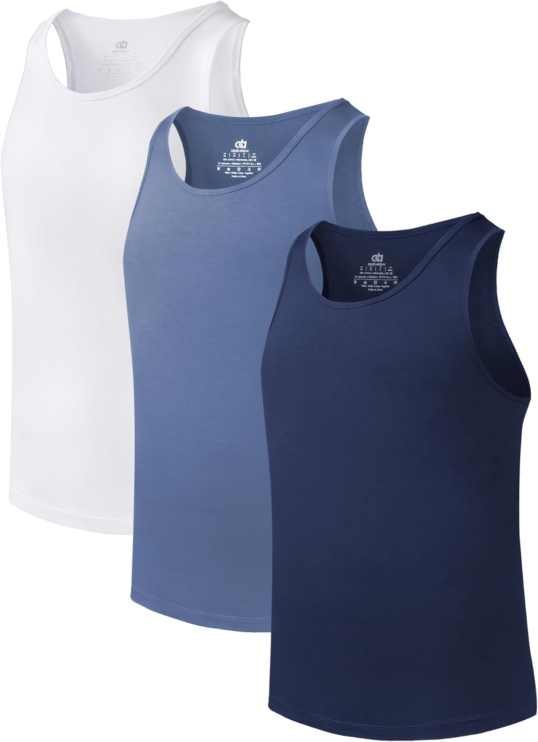 DAVID ARCHY Men's Tank Top Bamboo Rayon Undershirts Tank Shirt Moisture-Wicking A-Shirt for Men, 3 or 5 Pack