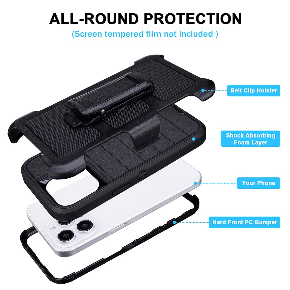 Phone Cases for iPhone 12 Pro Max Case Black with Belt Clip,3 Layers of Sturdy,Military Grade Shockproof ProMax Holster Protective Cases for Heavy Duty iPhone 12 Pro Max Phone Case Black Blue