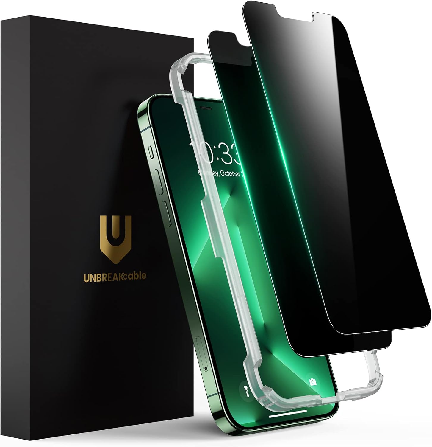 UNBREAKcable Privacy Screen Protector for iPhone 16 Pro Max, Anti-Spy Shatterproof Tempered Glass [True 28°Anti Spy] [9H Hardness] [Easy Installation Frame] Black Protector for iPhone 6.9" - 2 Pack