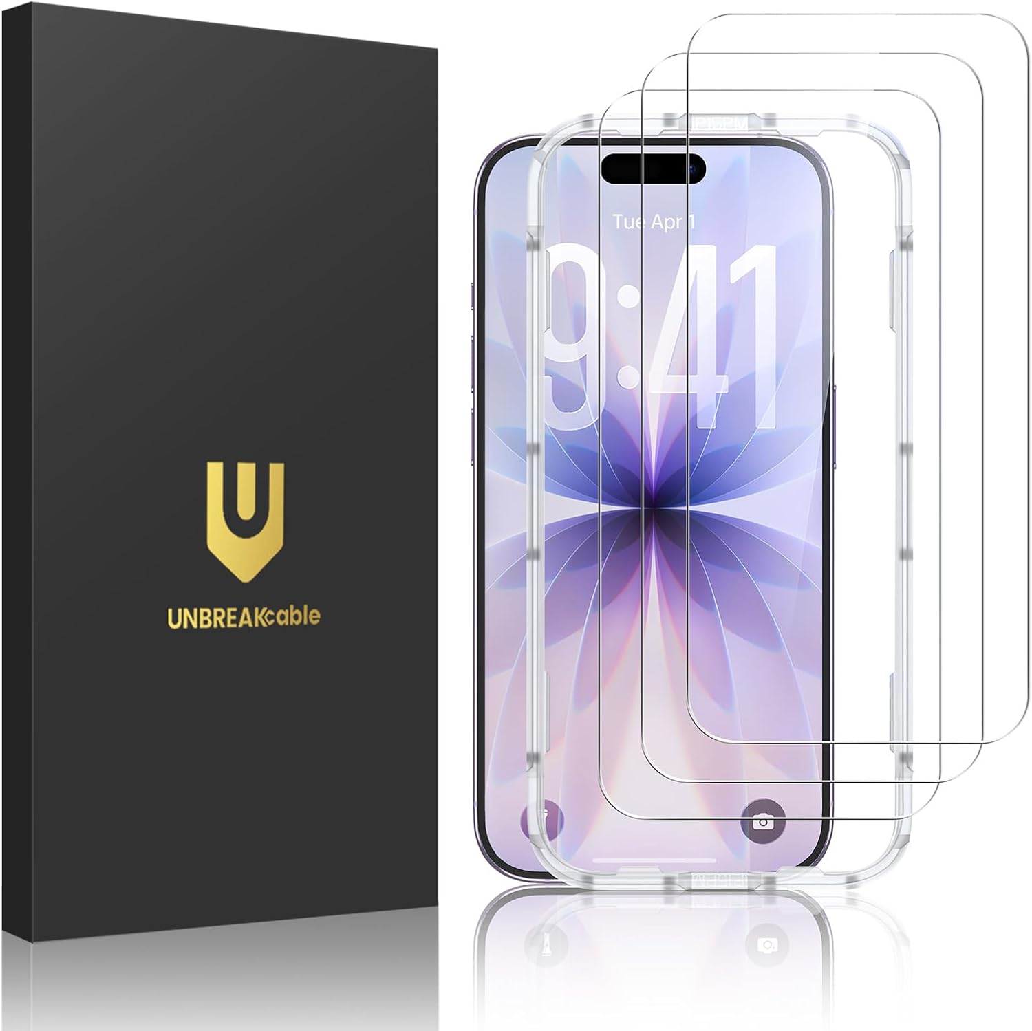 UNBREAKcable 3-Pack Screen Protector for iPhone 16 Pro, Double Shatterproof Tempered Glass [Easy Installation Frame] [9H Hardness] [99.99% HD Clear] [Case Friendly] for iPhone 6.3 inch