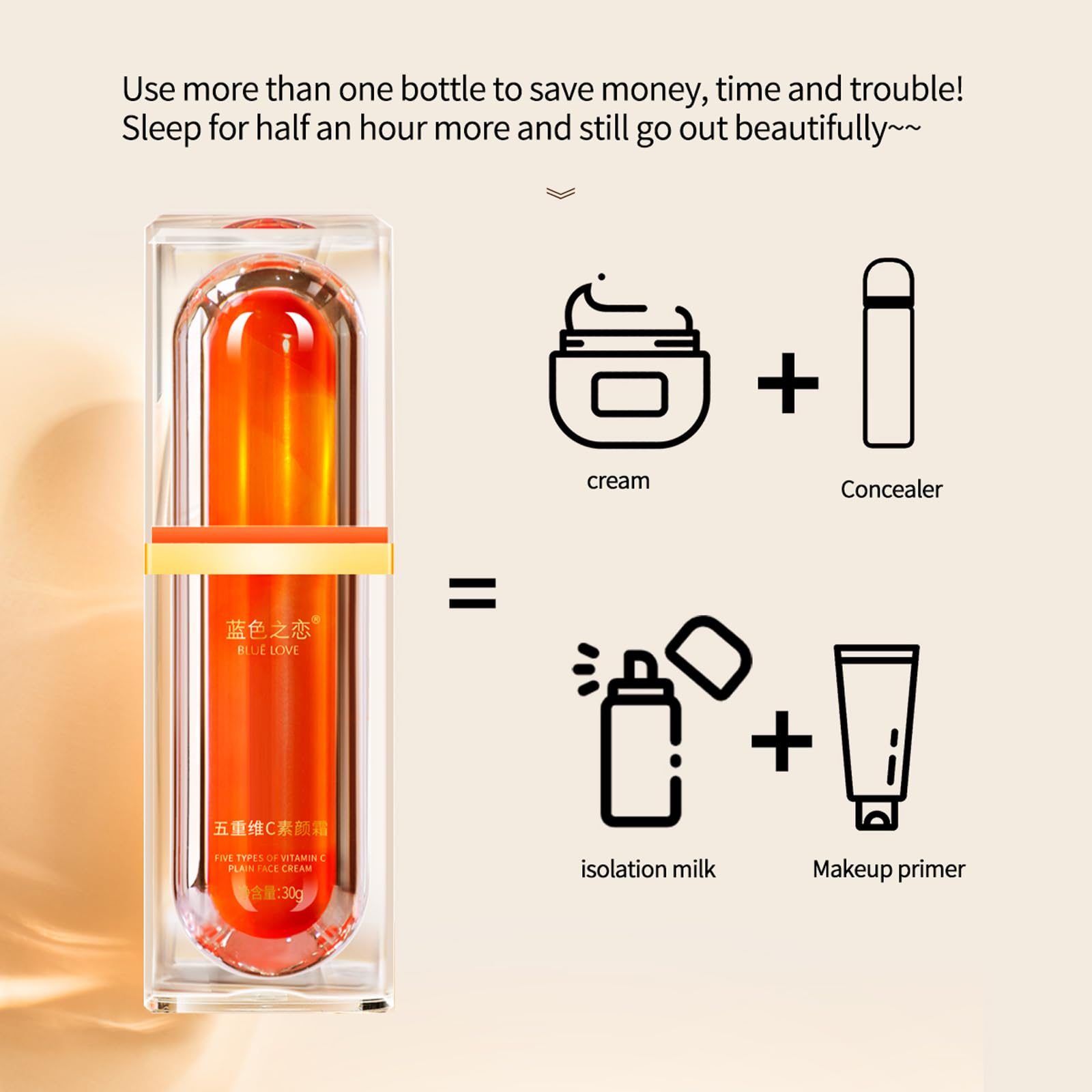 BLUE LOVE 2PCS Vitamin C Tone Up Cream Set, Quick Makeup Moisturizer for Radiant Skin, Natural Skincare for All Skin Types & Daily Use