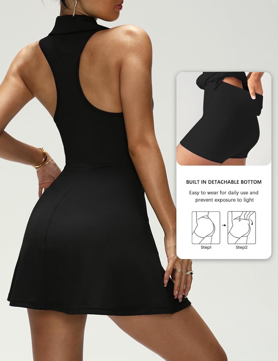 Womens Tennis Dress Polo Collar Racer Back Golf Dresses with Built in Shorts Workout Athletic Dresses