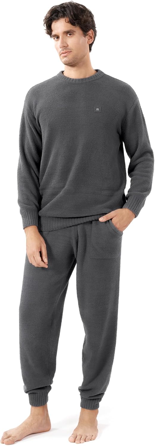 DAVID ARCHY Mens Pajamas Set Ultra-Soft Fleece Pajamas Warm Sleepwear Long Sleeve Lounge Set with Pockets