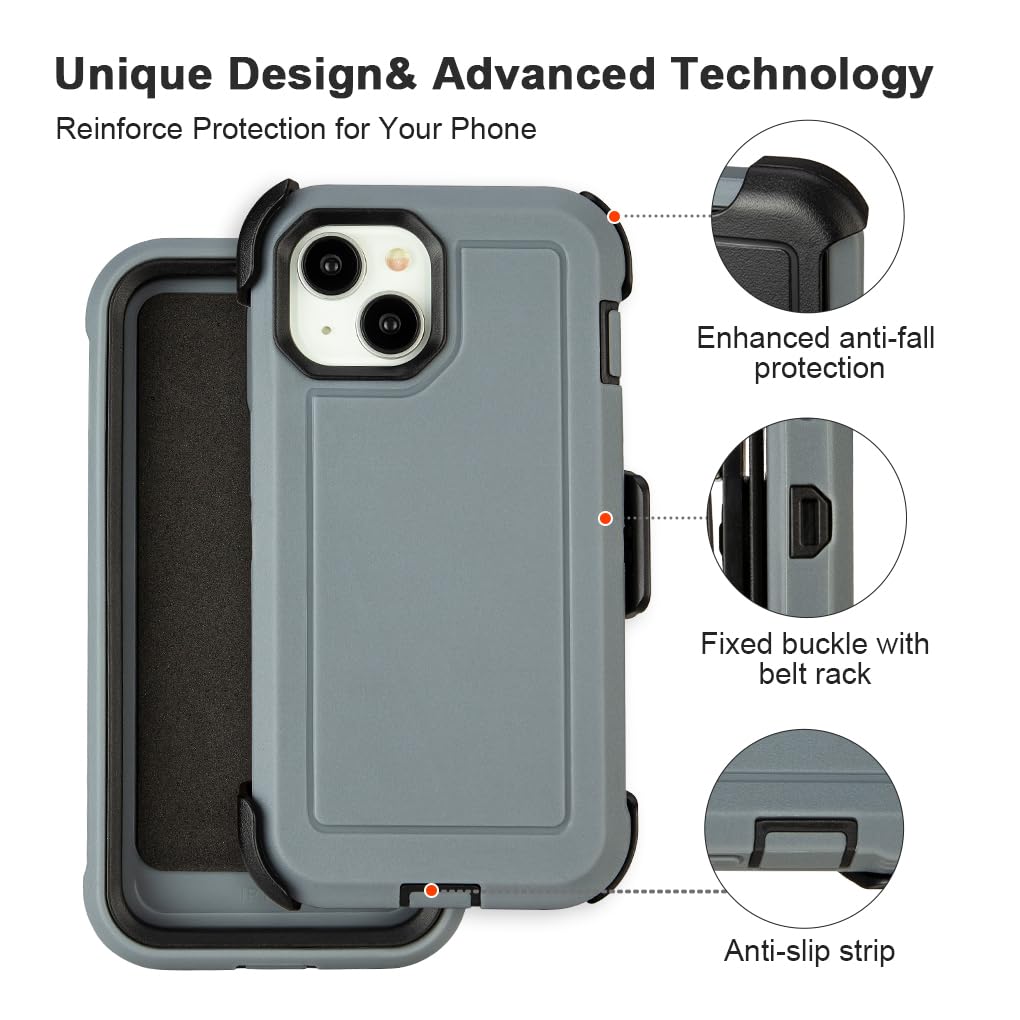 for Black iPhone 15 Case with Belt Clip, Shockproof Heavy Duty Rugged, 3 Layers of Sturdy,Anti-Drop, Military-Grade Defender Cover for iPhone 15 Case Black