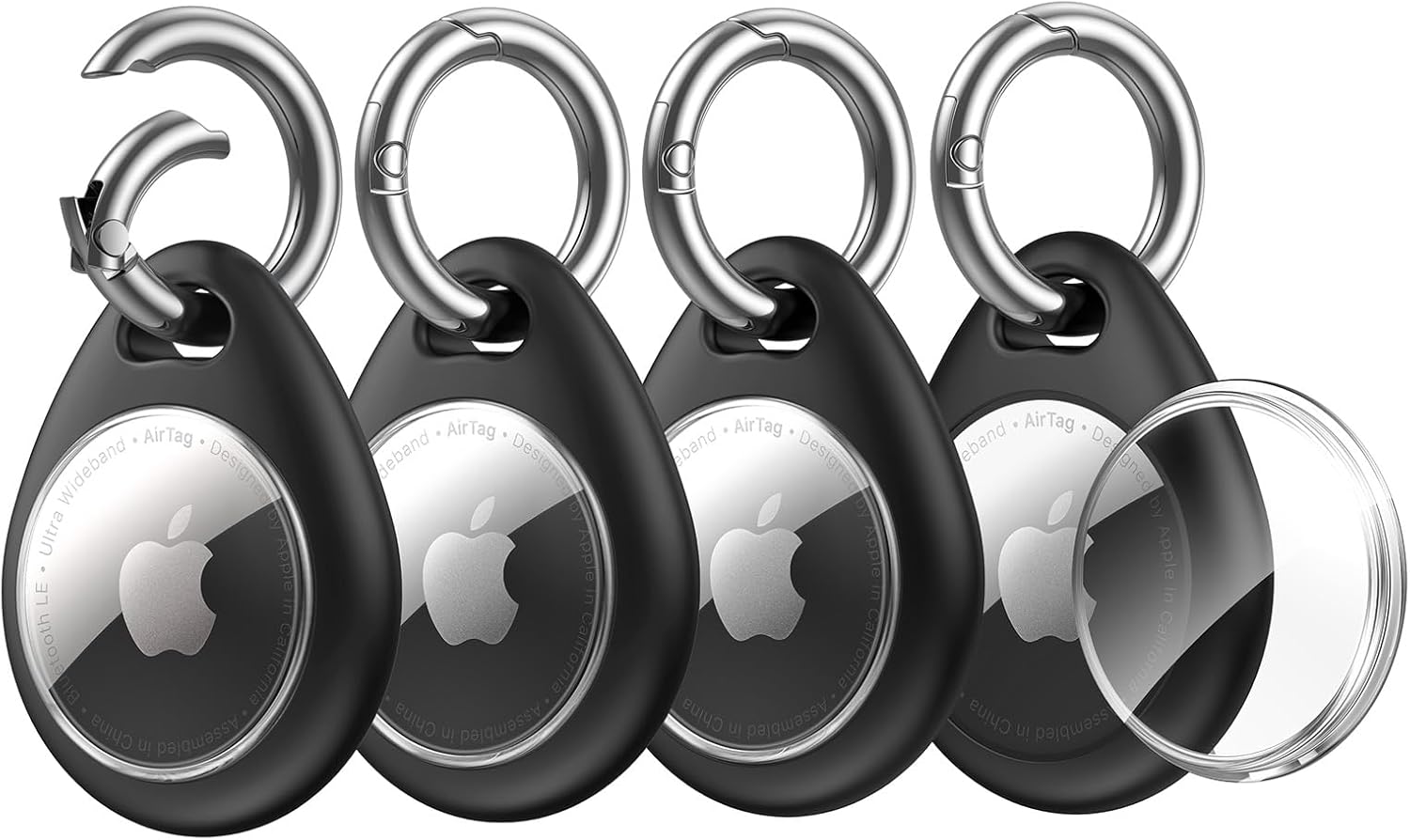 UNBREAKcable AirTag Holder for Apple - 4 Pack Air Tag Case [Fit Tightly Design] [Easy to Install] [Hold Securely] Waterproof TPU Protective Cover with Metal Keychain for Kids,Pet,Luggage,Backpack,Keys