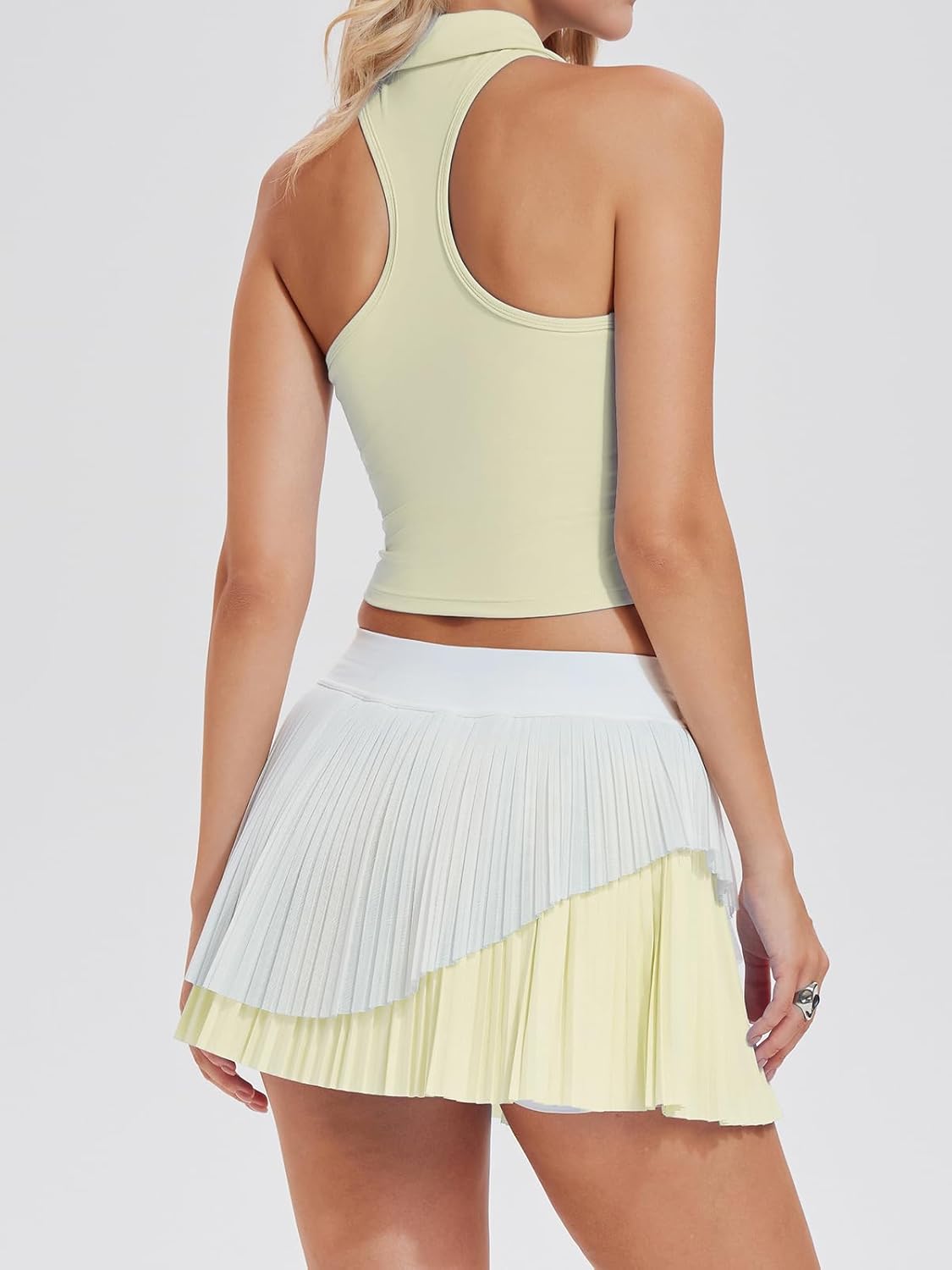 Airfree Tennis Skirt Sets for Women Outfits Lapel Collar Sleeveless Vests Patchwork Pleated Skirt Sets