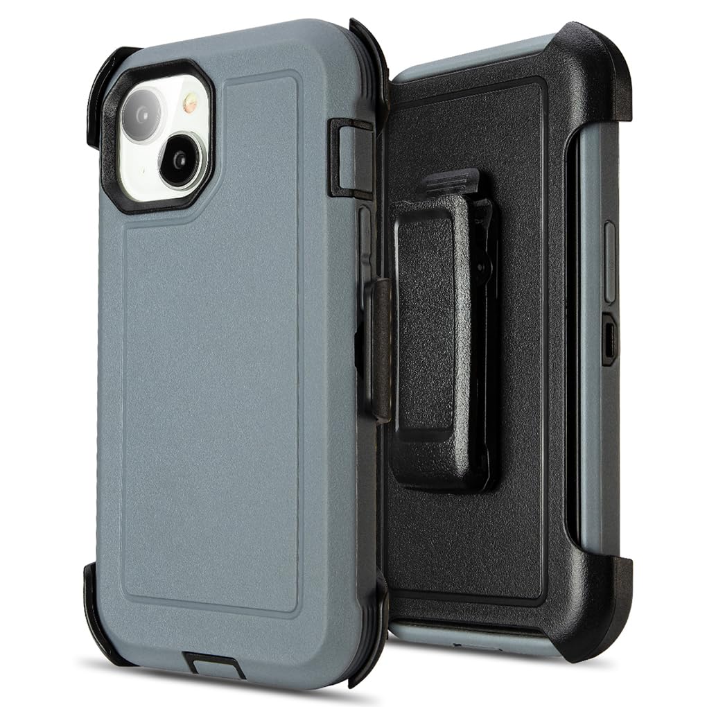 Shockproof Case for iPhone 16 Plus, Heavy Duty, Anti-Drop, 3 Layers, Grey with Belt Clip