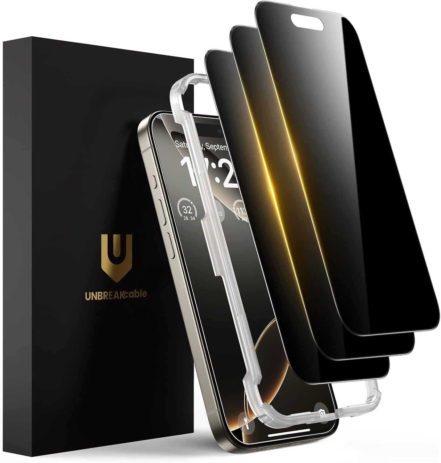 UNBREAKcable Privacy Screen Protector for iPhone 16 Pro, [3 Pack] Shatterproof Tempered Glass [25°Anti-spy][Easy Installation Frame][99.99% HD Clear][9H Hardness] [Anti-Fingerprint] for iPhone 6.3"