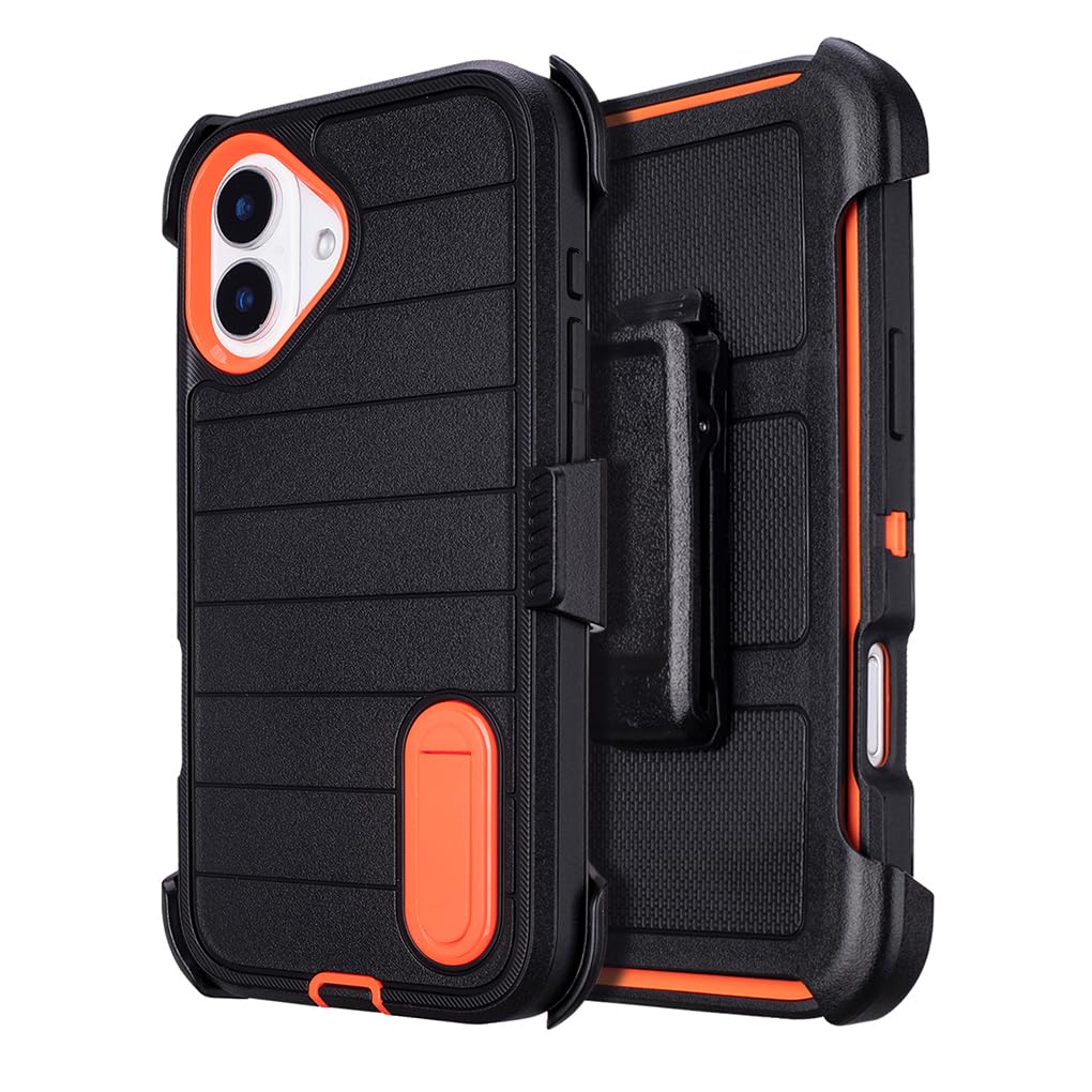 for Phone Case iPhone 16 Plus Case Black with Belt Clip Heavy Duty Holster for ShockPlusof Cases,3 Layers of Sturdy,Military Grade Defender Cover for iPhone 16 Plus Cases Black 6.7 Inch