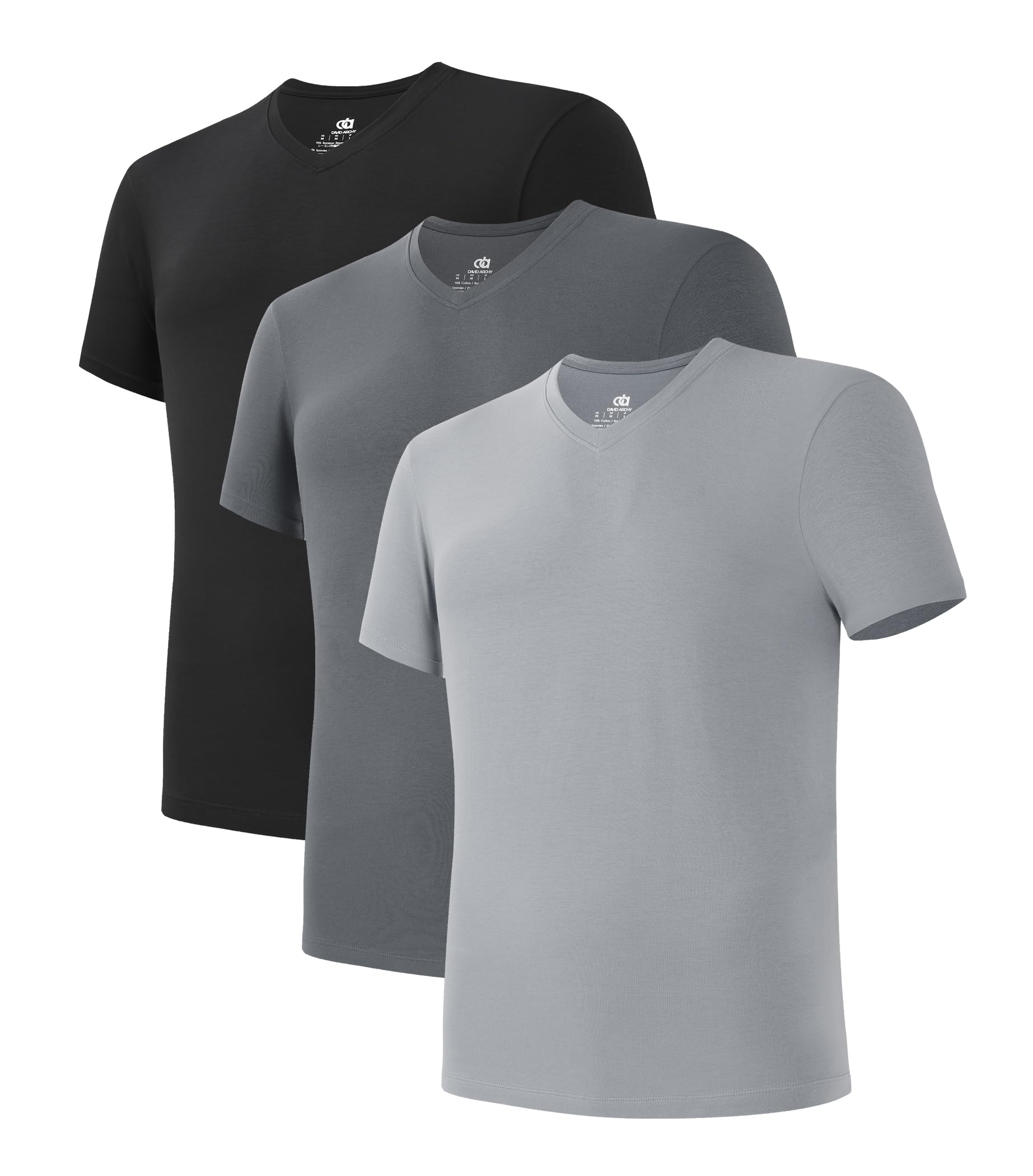 DAVID ARCHY Men's Undershirts Combed Cotton T-Shirt Soft Moisture-Wicking Undershirt Crew Neck or V Neck Tees 3 Pack