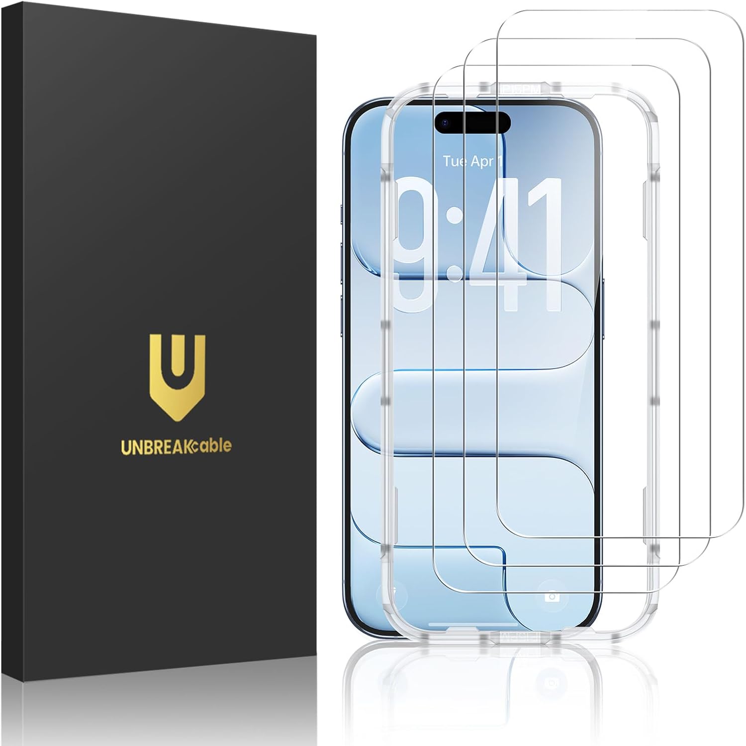 UNBREAKcable 3-Pack Screen Protector for iPhone 16 Pro, Double Shatterproof Tempered Glass [Easy Installation Frame] [9H Hardness] [99.99% HD Clear] [Case Friendly] for iPhone 6.3 inch