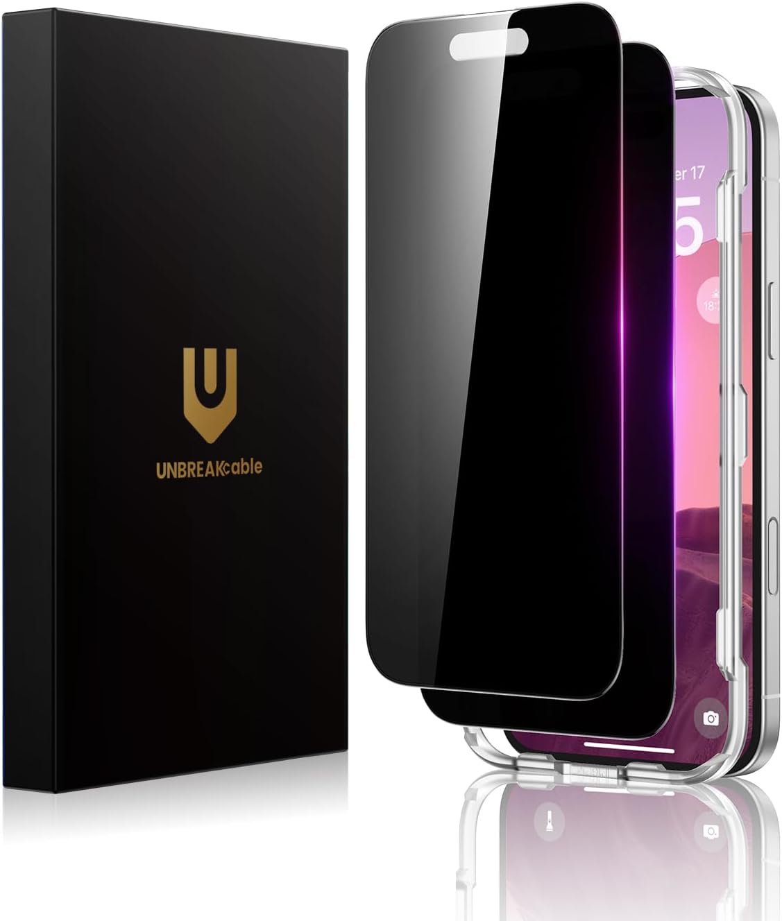 UNBREAKcable Privacy Screen Protector for iPhone 16 Pro Max, Full Coverage Shatterproof Tempered Glass [True 28°Anti Spy] [9H Hardness] [Installation Frame] Private Protector for iPhone 6.9"-2 Pack