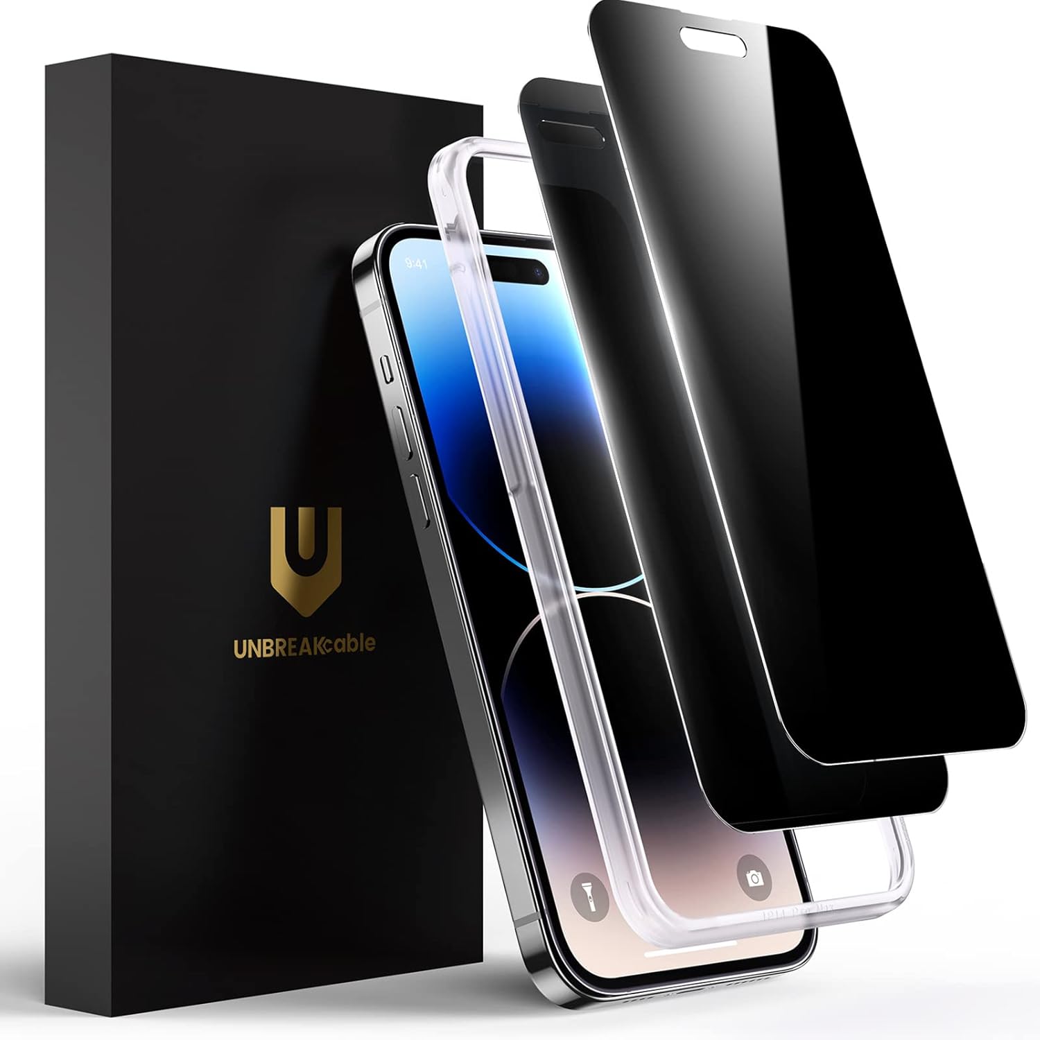 UNBREAKcable Privacy Screen Protector for iPhone 16 Pro Max, Anti-Spy Shatterproof Tempered Glass [True 28°Anti Spy] [9H Hardness] [Easy Installation Frame] Black Protector for iPhone 6.9" - 2 Pack