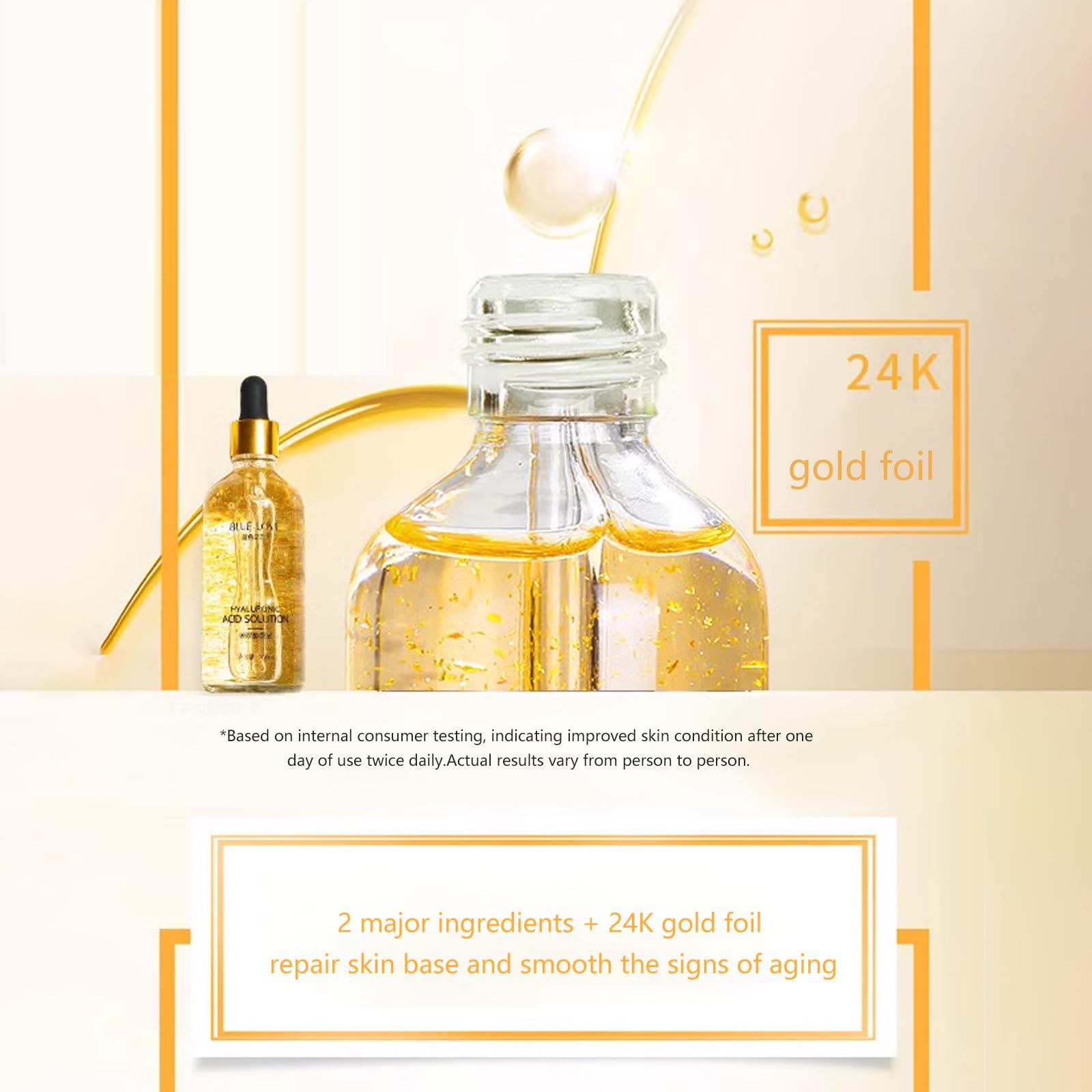 BLUE LOVE 24K Gold Foil Hyaluronic Acid Serum for Women & Man - Anti-Aging Essence for Deep Moisturization and Dark Spot Reduction - Radiant Skin Care Solution, 3.38 fl oz