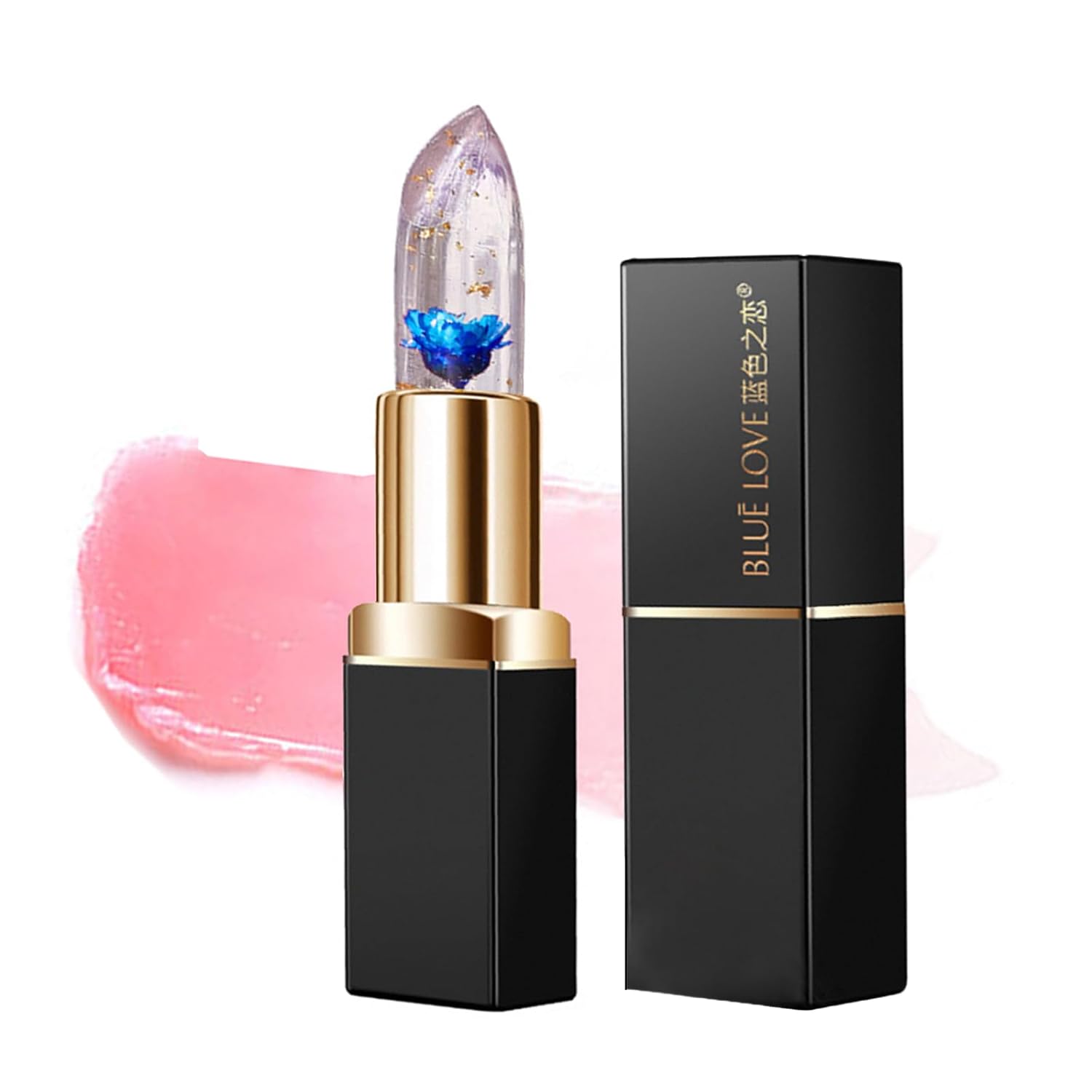 BLUE LOVE Color Changing Flower Lipstick - Hydrating Jelly Lip Balm with Flower Inside, Long-Lasting Moisturizer & Nourishing Lip Gloss for a Beautiful, Customizable Look (Blue)