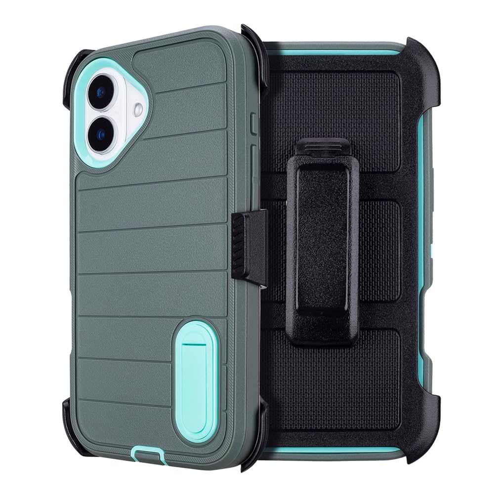 for Phone Case iPhone 16 Plus Case Black with Belt Clip Heavy Duty Holster for ShockPlusof Cases,3 Layers of Sturdy,Military Grade Defender Cover for iPhone 16 Plus Cases Black 6.7 Inch